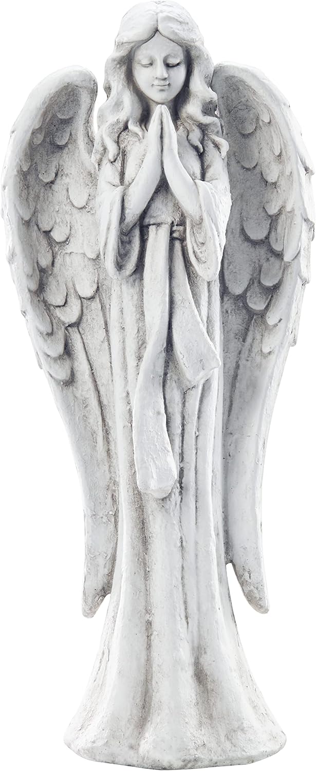 Outdoor Garden Statues Praying Angel Statue 31.1" Grave Decorations Magnesium Oxide Stone Grey Yard Patio Deck Home Entryway Hallway Sculpture