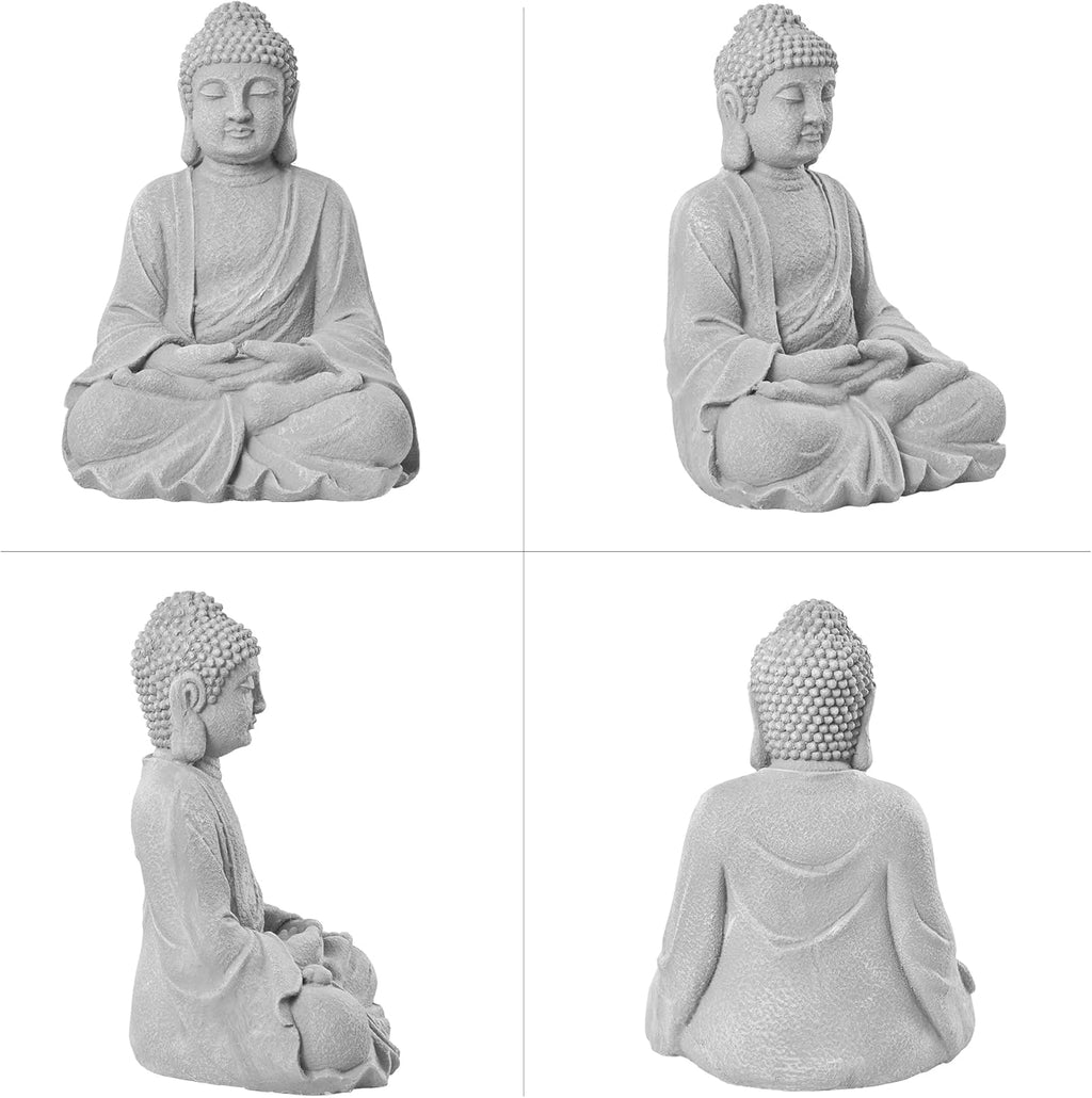 Zen Garden Asian Buddha Statue Outdoor Indoor Yard Decor 20” High Patio Deck Sculptures Magnesium Oxide Stone Grey Home Entryway Hallway