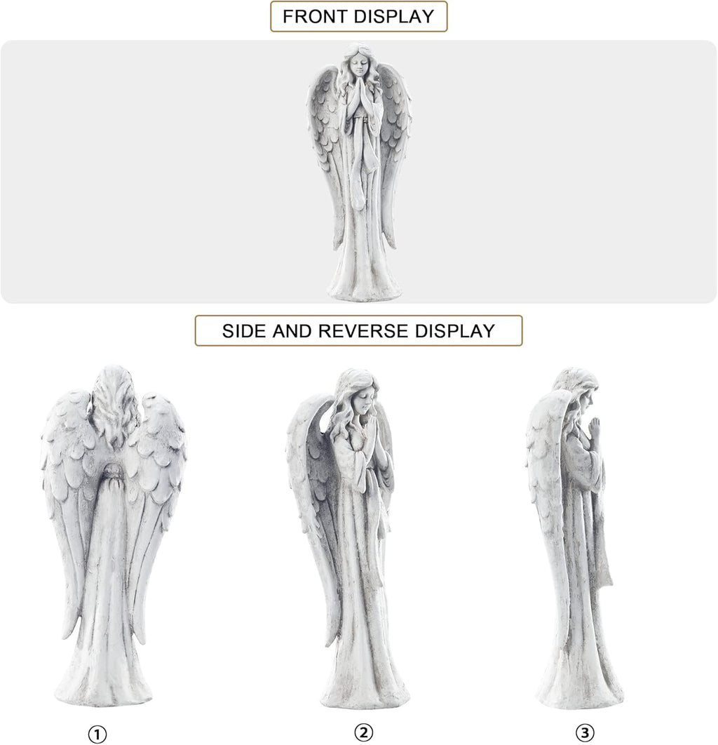 Outdoor Garden Statues Praying Angel Statue 31.1" Grave Decorations Magnesium Oxide Stone Grey Yard Patio Deck Home Entryway Hallway Sculpture