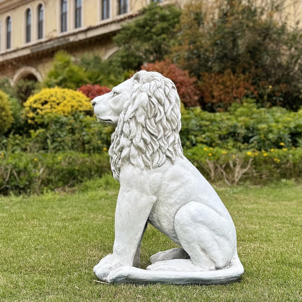 Lion Statue Outdoor Large 23''H Garden Statues MGO Outdoor Statue Guardian Lion Statues Home Decor Garden Decorative Outdoor Sculpture Patio Yard Lawn Decor, White
