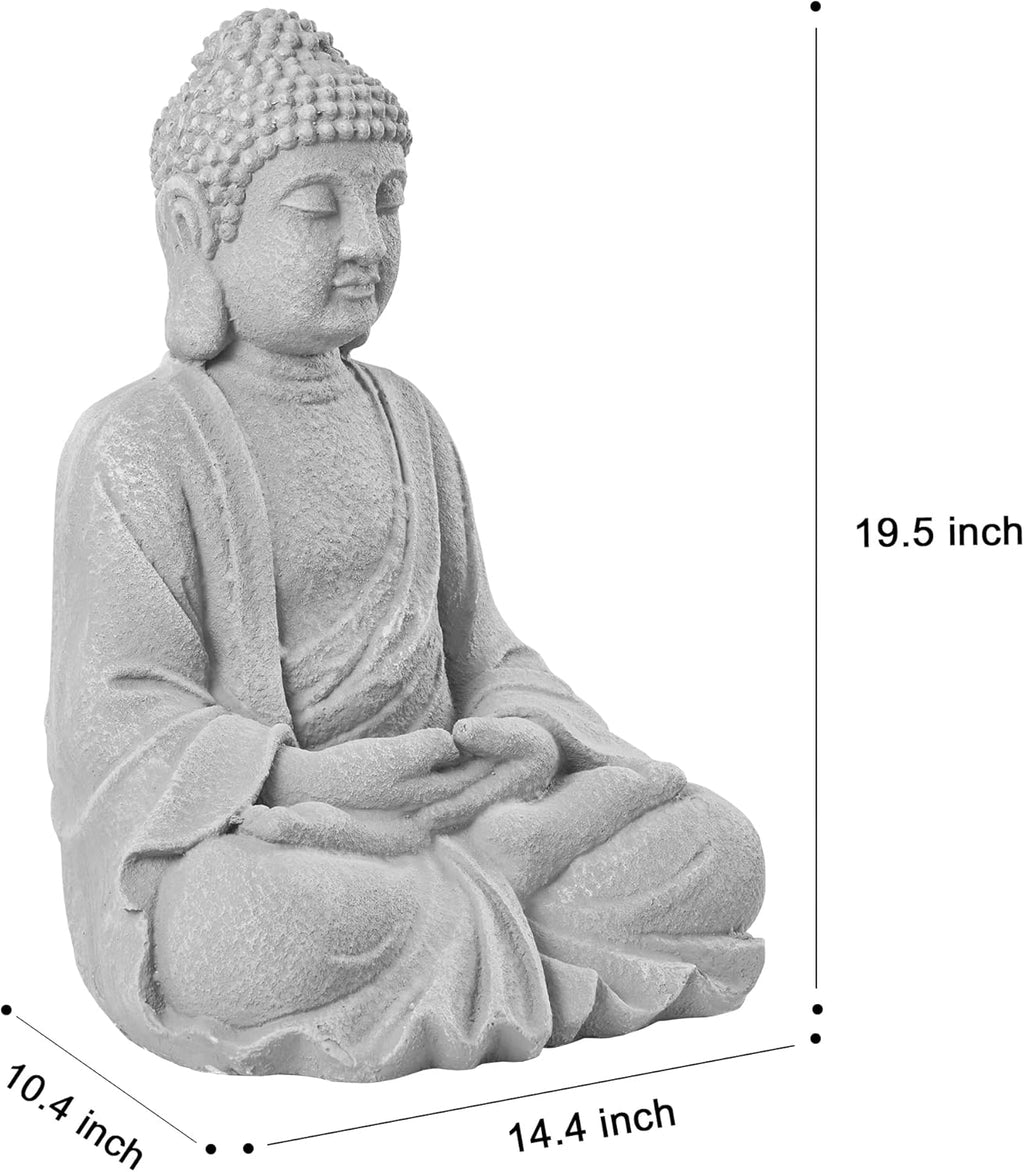 Zen Garden Asian Buddha Statue Outdoor Indoor Yard Decor 20” High Patio Deck Sculptures Magnesium Oxide Stone Grey Home Entryway Hallway