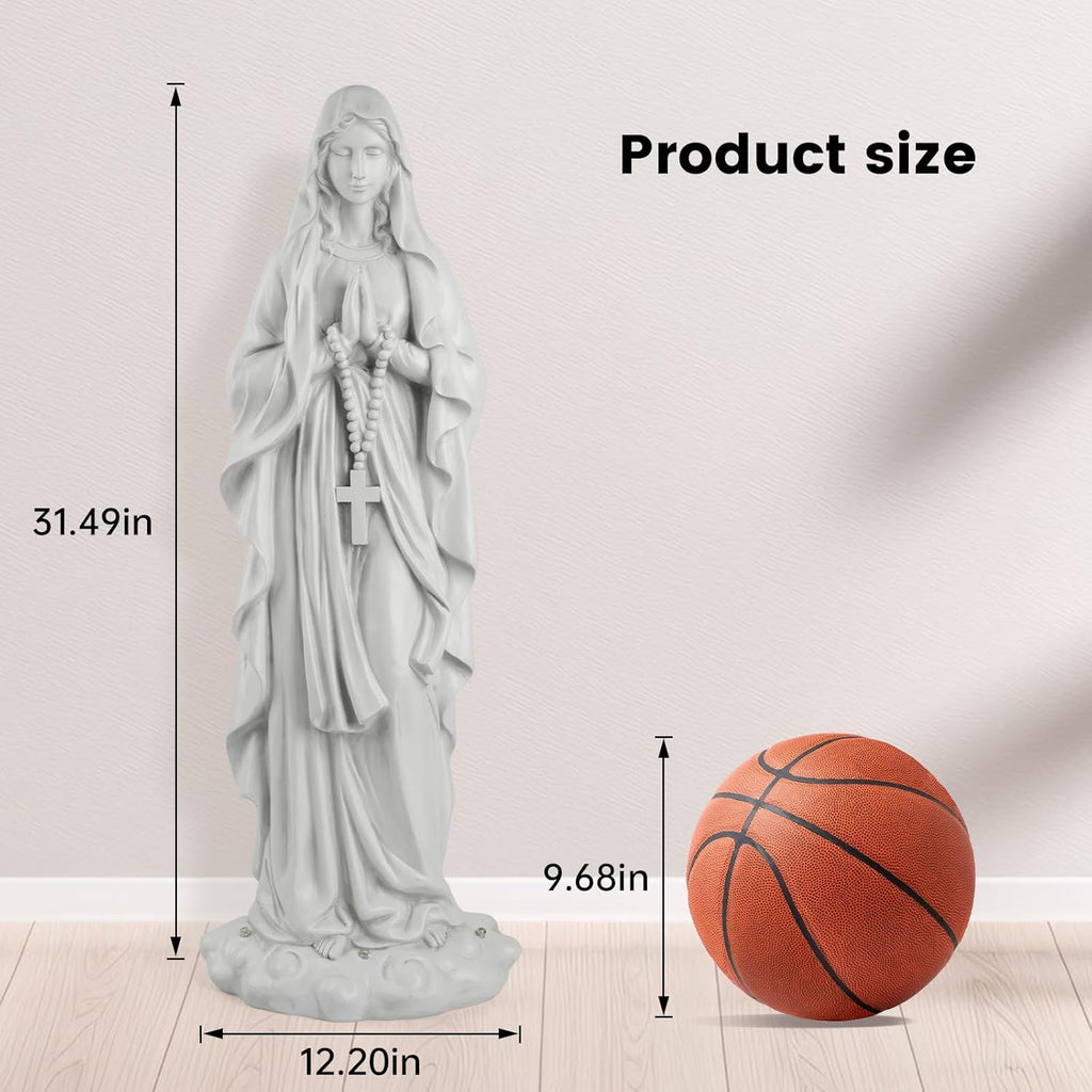 Virgin Mary Statue 31.49 Inch Religious Garden Statue Solar Mary Statue Outdoor Yard Patio Deck Home Entryway Hallway Sculpture
