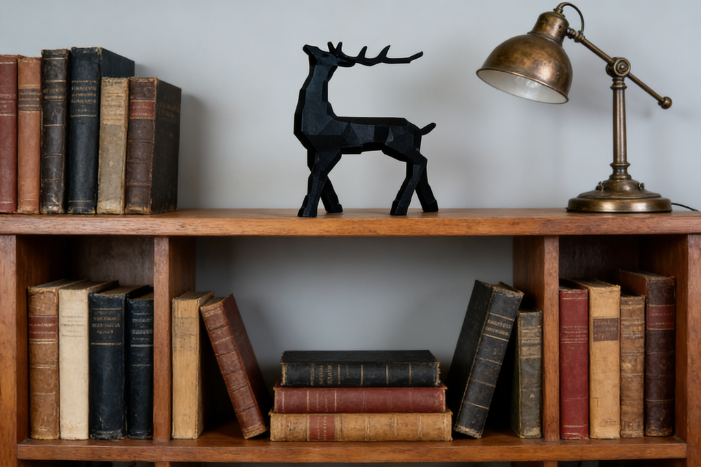 Modern Minimalist Black Geometric Deer Art Sculpture