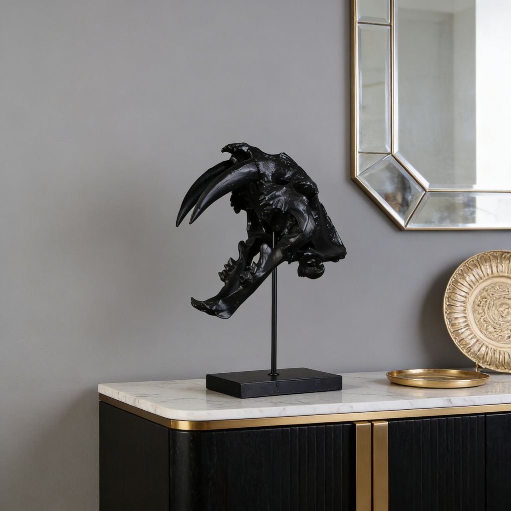 Heart Soars Animal Skull Sculpture Decorative Art Piece, Black, 33x21x49 CM, with Display Stand