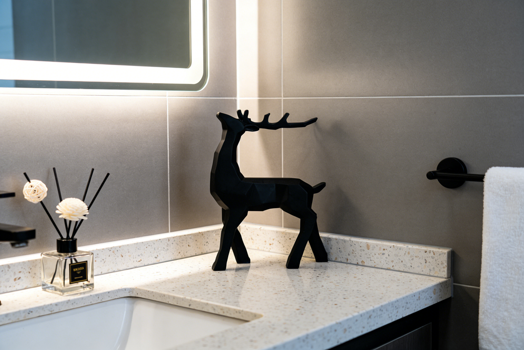 Modern Minimalist Black Geometric Deer Art Sculpture