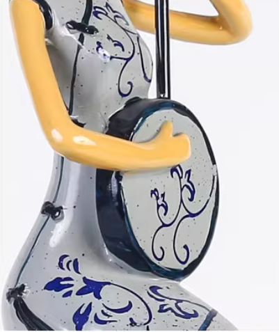 Heart Soars Blue and White Porcelain Lady Musician Figurine Set, Traditional Chinese Style Sculpture Craft, 9.8x9.5x26CM
