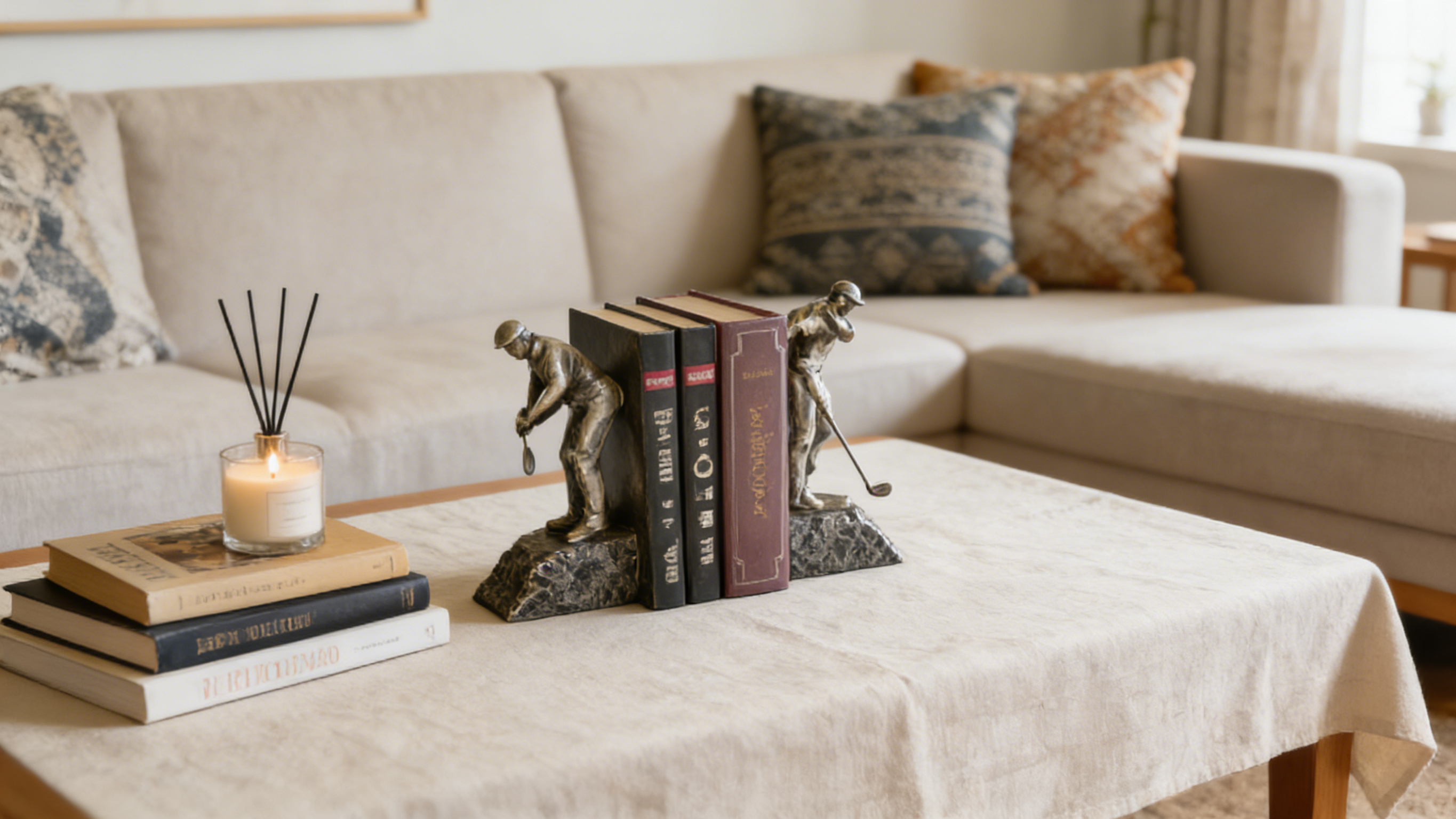Heart Soars Golfer Sculpture Bookends, Bronze Finish, Decorative Figurine Set, 9.5x8x26.5 CM, Sports Theme Home Decor