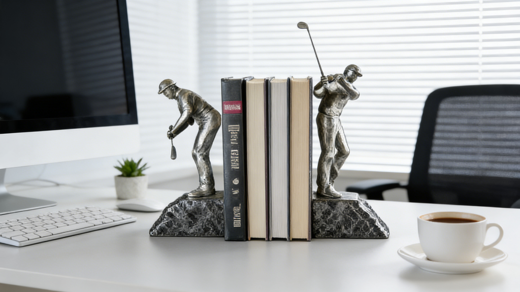 Heart Soars Golfer Sculpture Bookends, Bronze Finish, Decorative Figurine Set, 9.5x8x26.5 CM, Sports Theme Home Decor