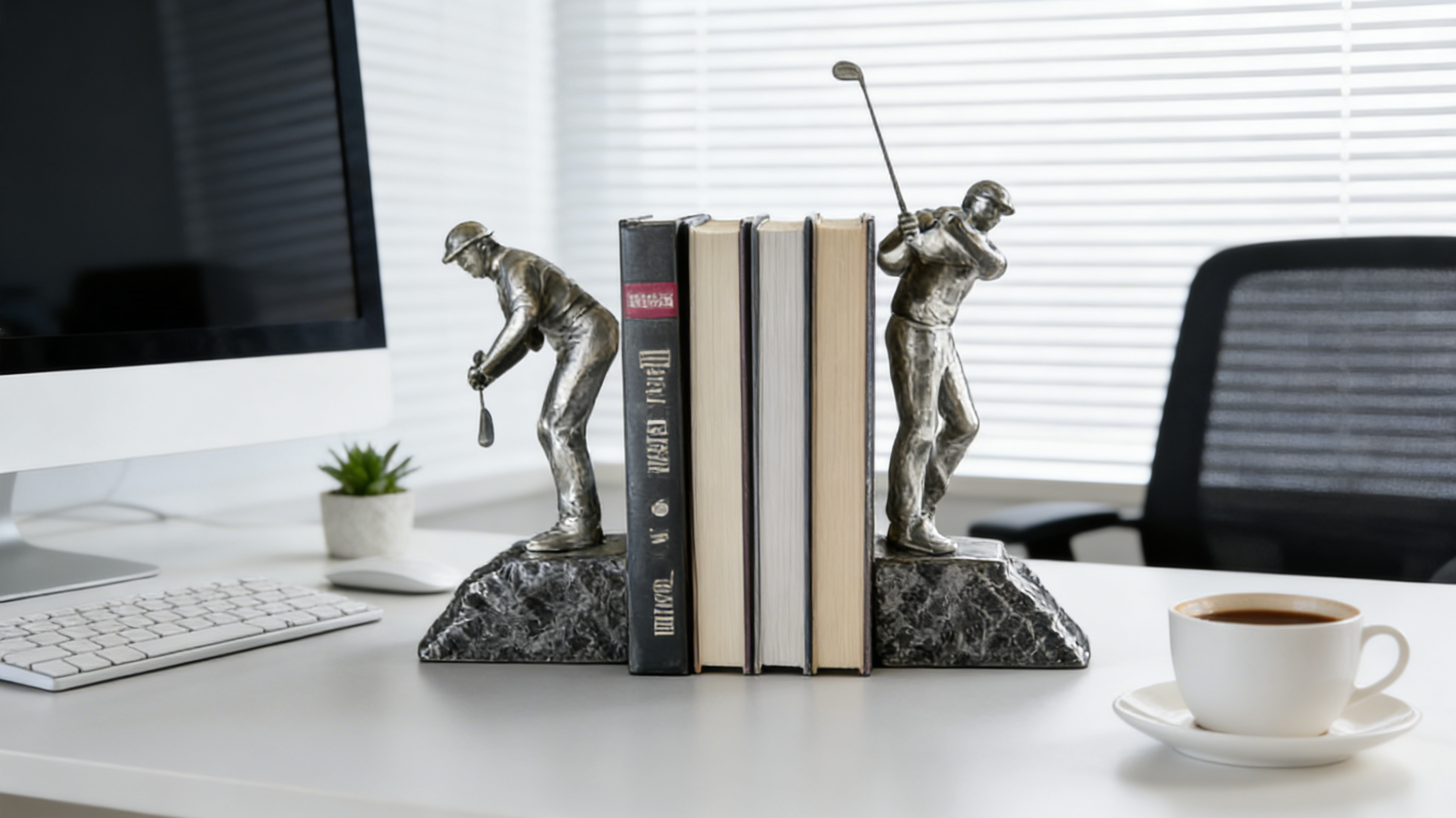 Heart Soars Golfer Sculpture Bookends, Bronze Finish, Decorative Figurine Set, 9.5x8x26.5 CM, Sports Theme Home Decor