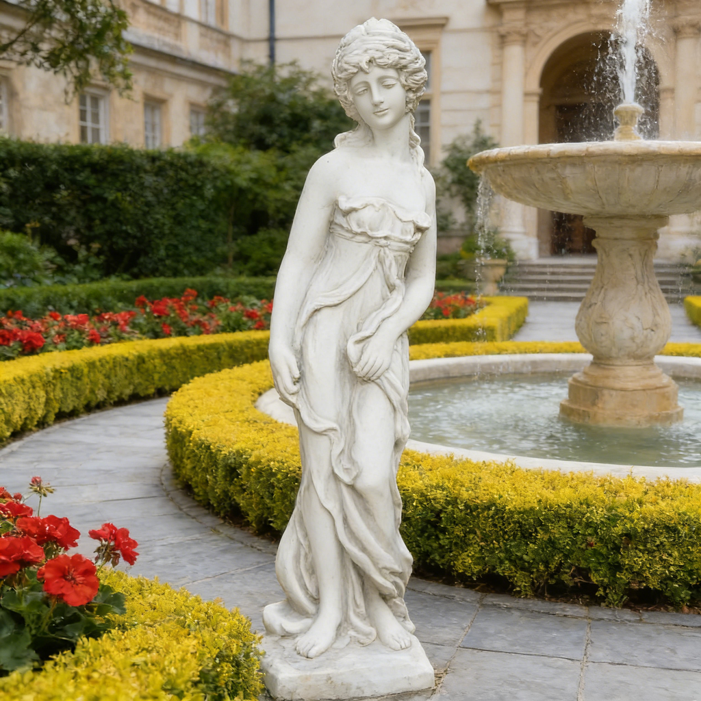 Heart Soars Spring Flower Goddess Statue, Classical Female Sculpture, White Magnesium Oxide, 32.5 Inches Height, Garden Decor