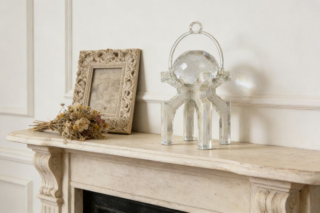 Heart Soars Crystal Ball Sculpture with Four-Legged Stand, Clear Acrylic Decorative Figurine, 4.3x4.3x10.2 Inches