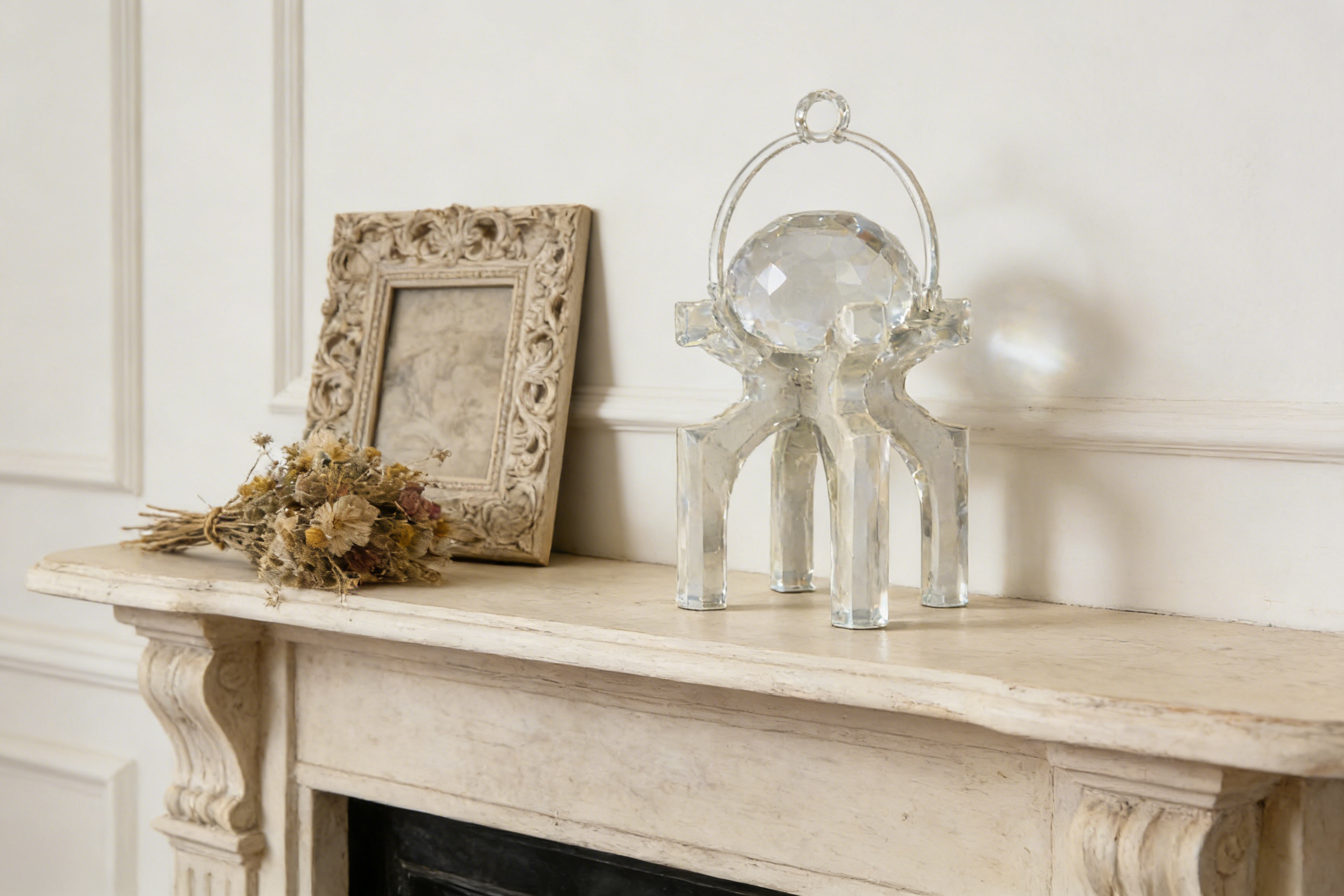 Heart Soars Crystal Ball Sculpture with Four-Legged Stand, Clear Acrylic Decorative Figurine, 4.3x4.3x10.2 Inches