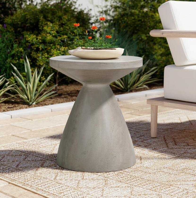 Heart Soars Sculptural Concrete Accent Table – Indoor/Outdoor Hourglass Side Table