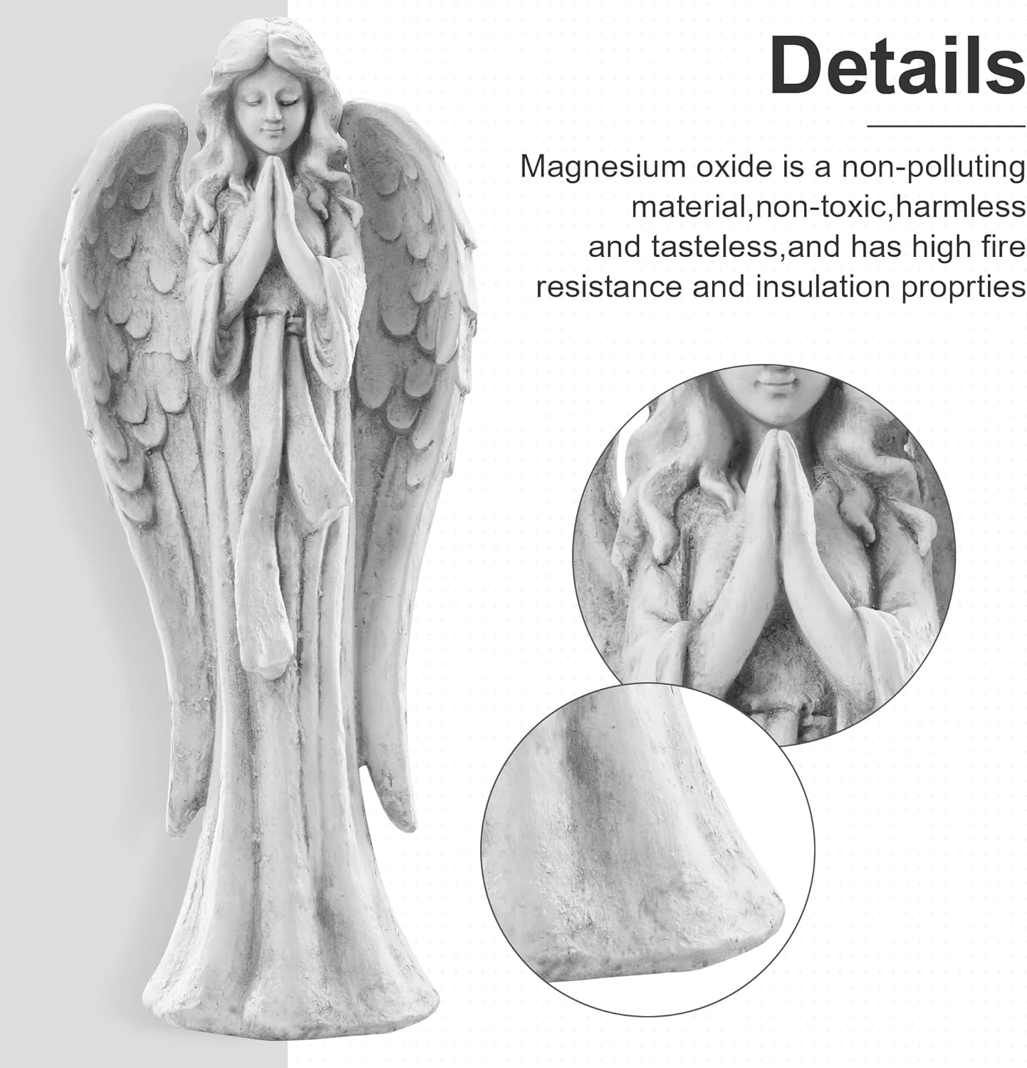 Outdoor Garden Statues Praying Angel Statue 31.1" Grave Decorations Magnesium Oxide Stone Grey Yard Patio Deck Home Entryway Hallway Sculpture