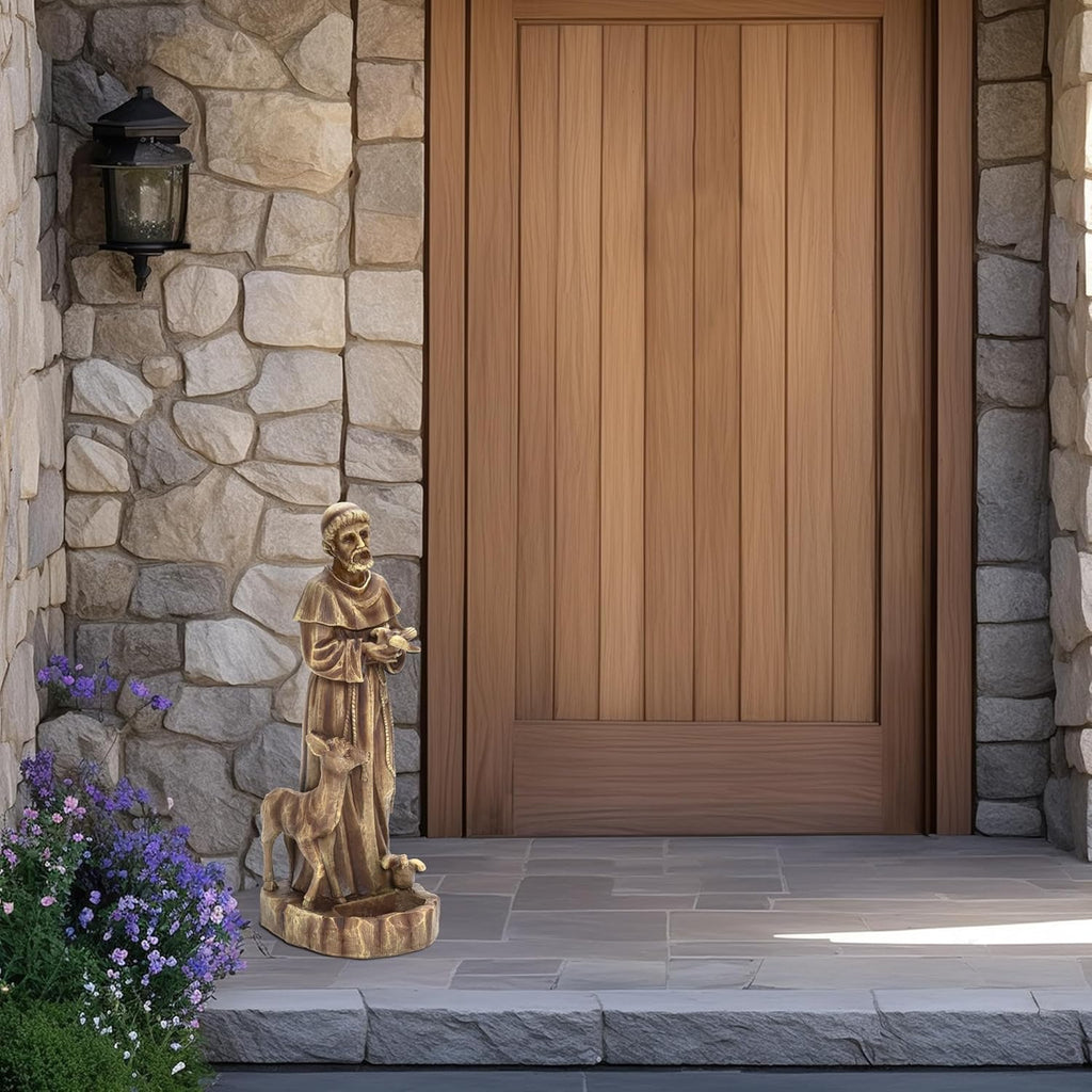 Heart Soars 25'' Saint Francis Garden Statue, Religious Garden Sculpture, Catholic St. Francis Statue for Patio, Yard, Home, Fiber Stone Decor, Outdoor Sculptures Decorations, Brown