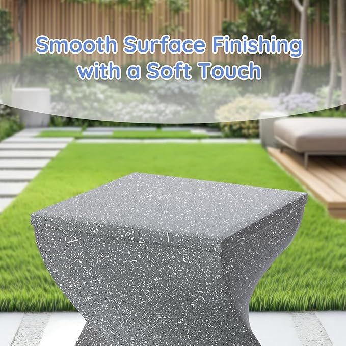 Heart Soars Outdoor Side Table, Concrete Side Table, Cement Side Tables for Indoor Modern Art Deco, Round Accent Table for Outside Plant Stand, Artistic Style Tables Garden Stool for Patio (White)