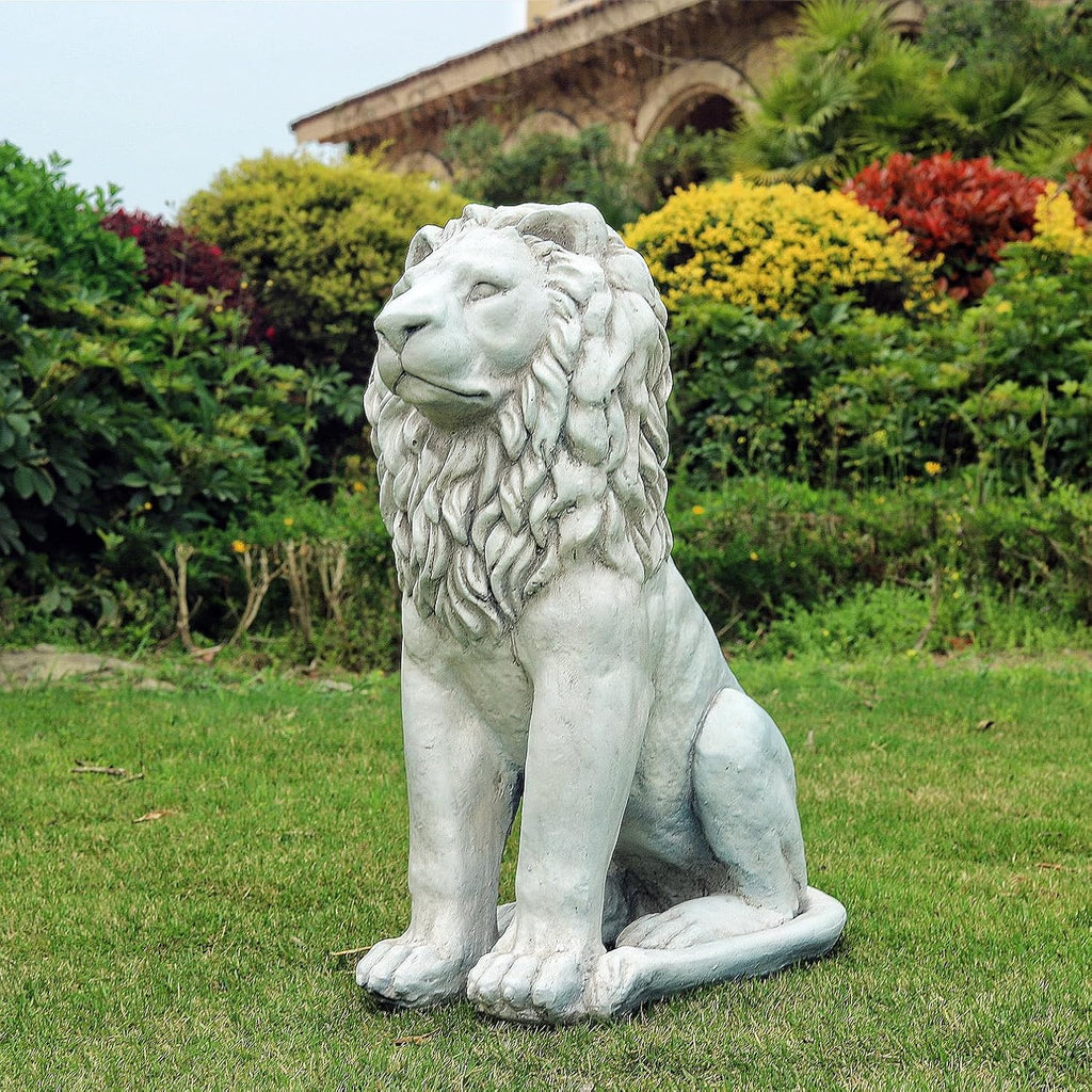 Lion Statue Outdoor Large 23''H Garden Statues MGO Outdoor Statue Guardian Lion Statues Home Decor Garden Decorative Outdoor Sculpture Patio Yard Lawn Decor, White