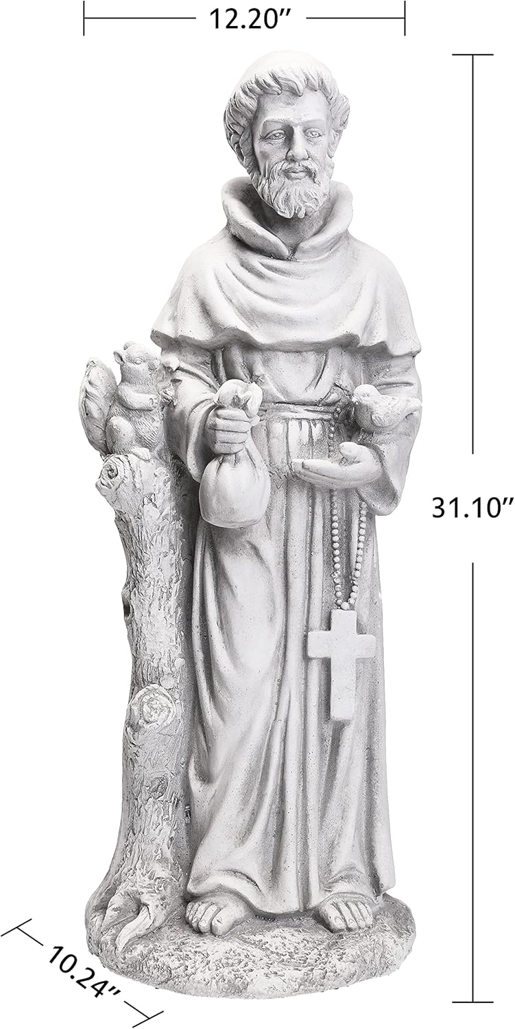 St Francis Garden Statues 31 Inch Saint Francis of Assisi Catholic Christian Yard Decor Lawn Garden Patio Outdoor Sculptures Magnesium Oxide Stone Grey Garden Art Decorations