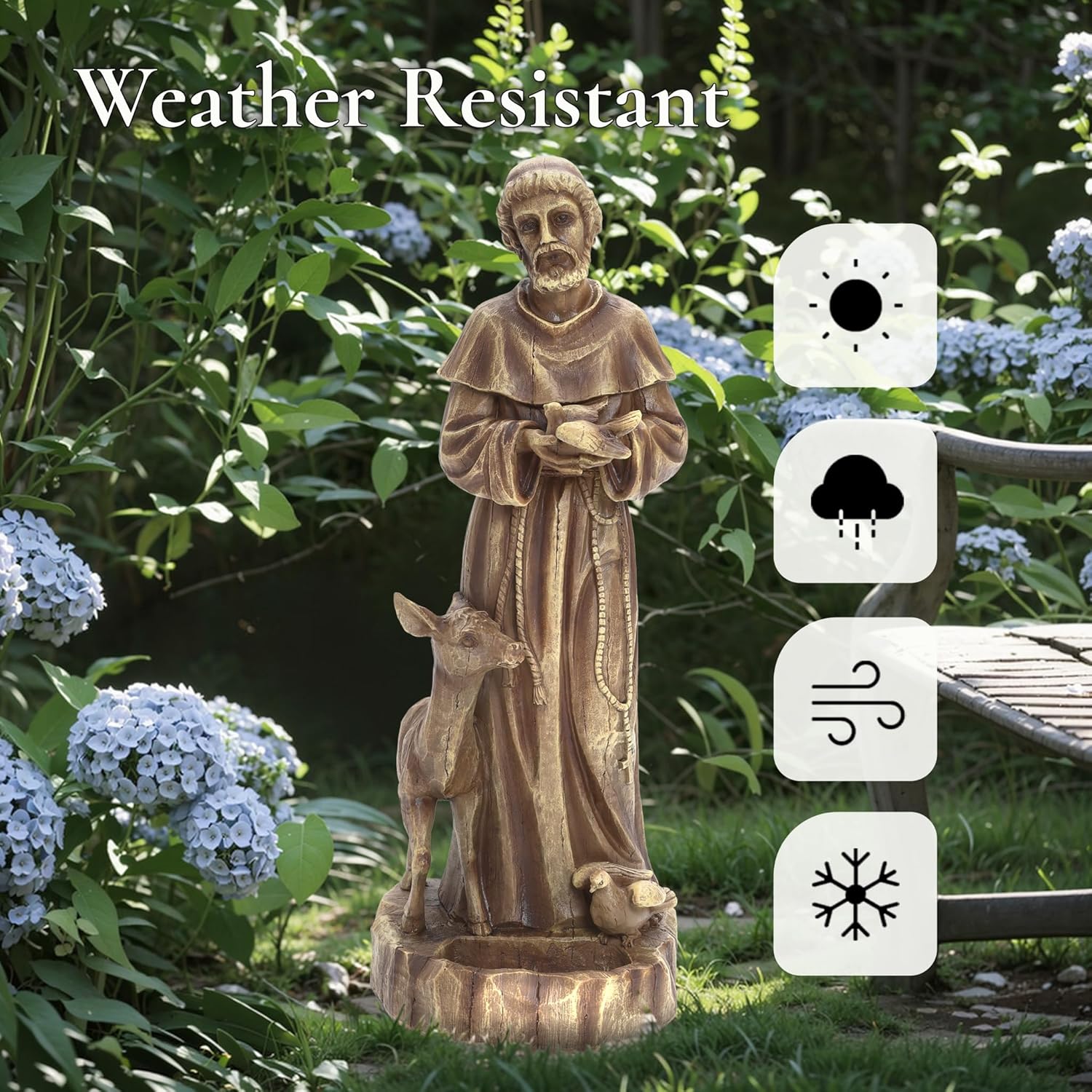 Heart Soars 25'' Saint Francis Garden Statue, Religious Garden Sculpture, Catholic St. Francis Statue for Patio, Yard, Home, Fiber Stone Decor, Outdoor Sculptures Decorations, Brown