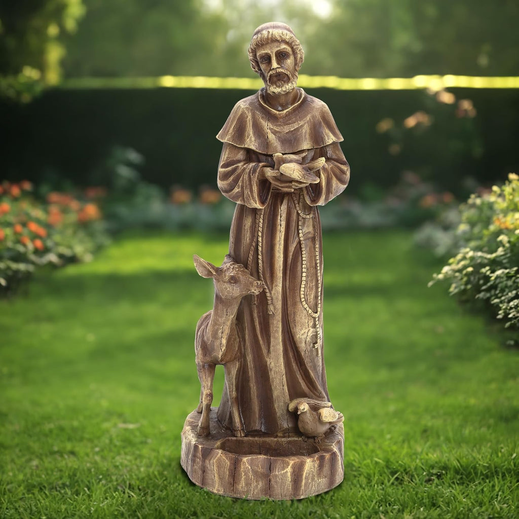 Heart Soars 25'' Saint Francis Garden Statue, Religious Garden Sculpture, Catholic St. Francis Statue for Patio, Yard, Home, Fiber Stone Decor, Outdoor Sculptures Decorations, Brown