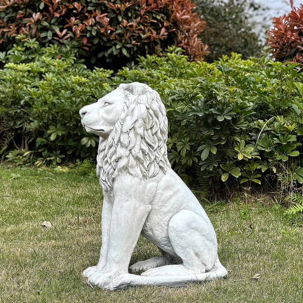 Lion Statue Outdoor Large 23''H Garden Statues MGO Outdoor Statue Guardian Lion Statues Home Decor Garden Decorative Outdoor Sculpture Patio Yard Lawn Decor, White
