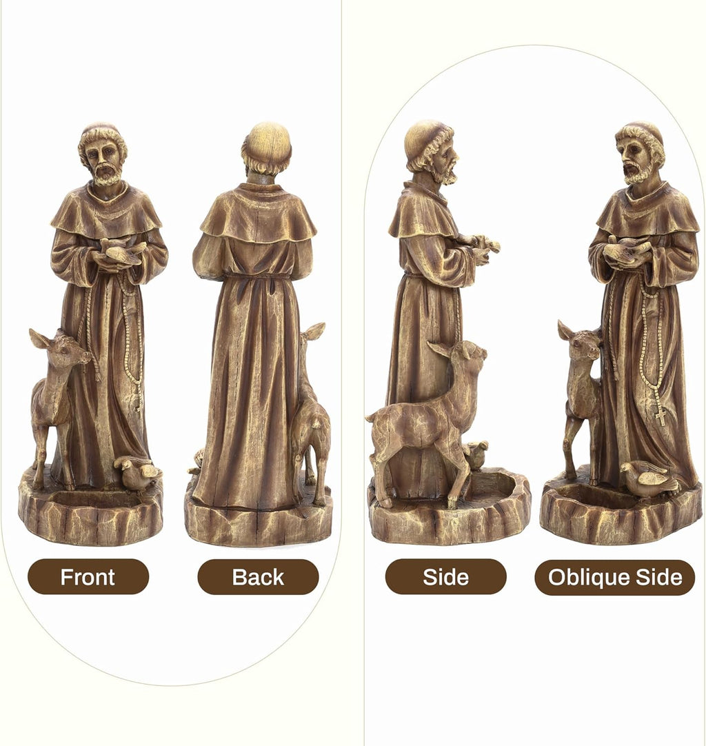 Heart Soars 25'' Saint Francis Garden Statue, Religious Garden Sculpture, Catholic St. Francis Statue for Patio, Yard, Home, Fiber Stone Decor, Outdoor Sculptures Decorations, Brown