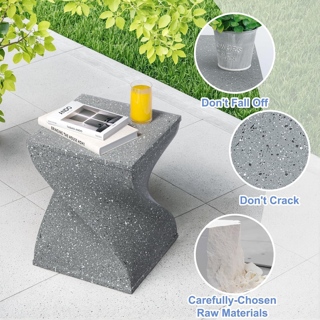 Heart Soars Outdoor Side Table, Concrete Side Table, Cement Side Tables for Indoor Modern Art Deco, Round Accent Table for Outside Plant Stand, Artistic Style Tables Garden Stool for Patio (White)
