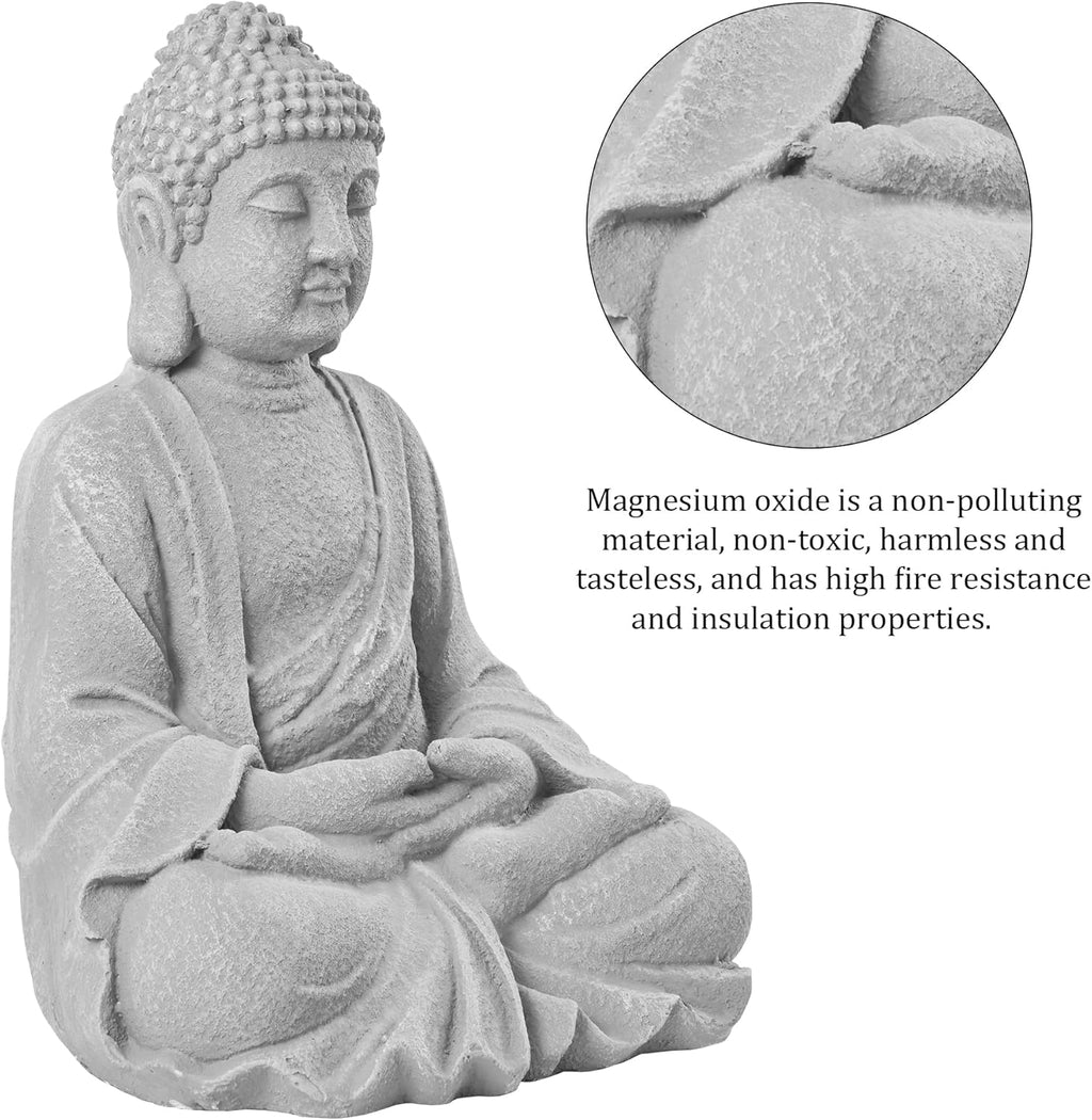 Zen Garden Asian Buddha Statue Outdoor Indoor Yard Decor 20” High Patio Deck Sculptures Magnesium Oxide Stone Grey Home Entryway Hallway