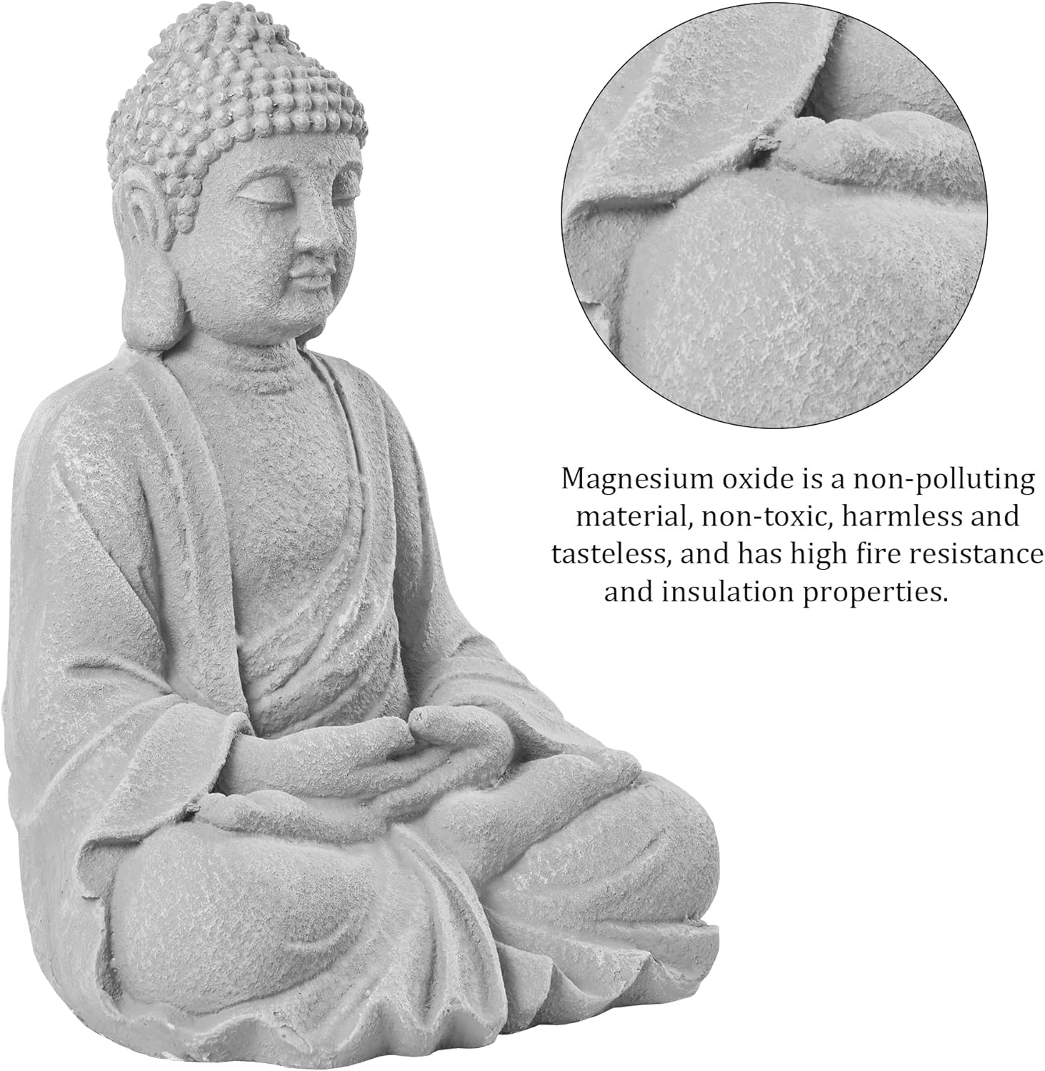 Zen Garden Asian Buddha Statue Outdoor Indoor Yard Decor 20” High Patio Deck Sculptures Magnesium Oxide Stone Grey Home Entryway Hallway