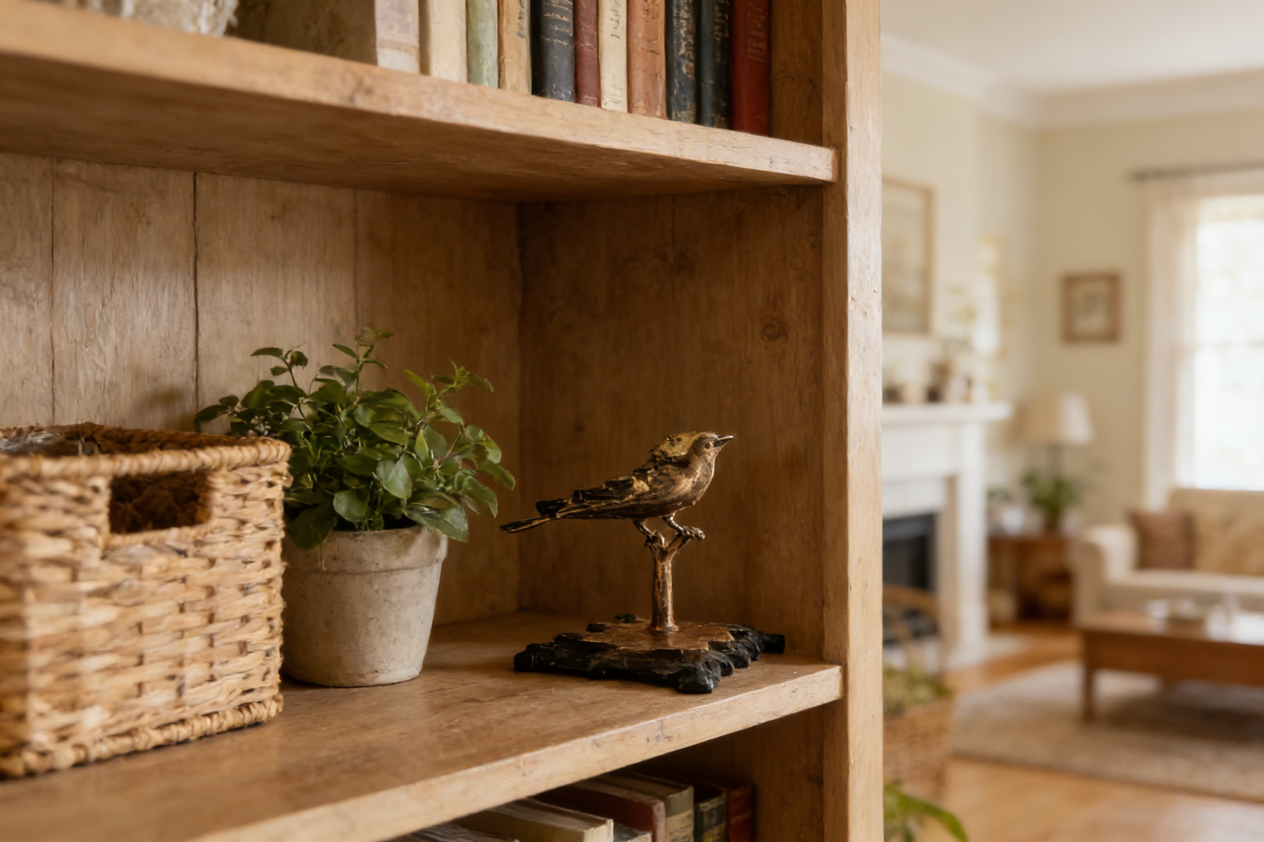 Bronze Bird Figurine Statue, Decorative Metal Sculpture on Black Base, 17x12x23 cm