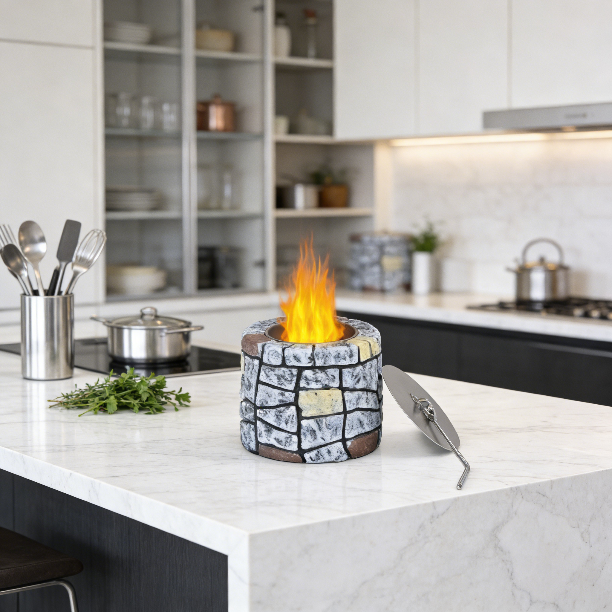 Mini Stacked Stone Concrete Tabletop Fire Bowl（no alcohol）