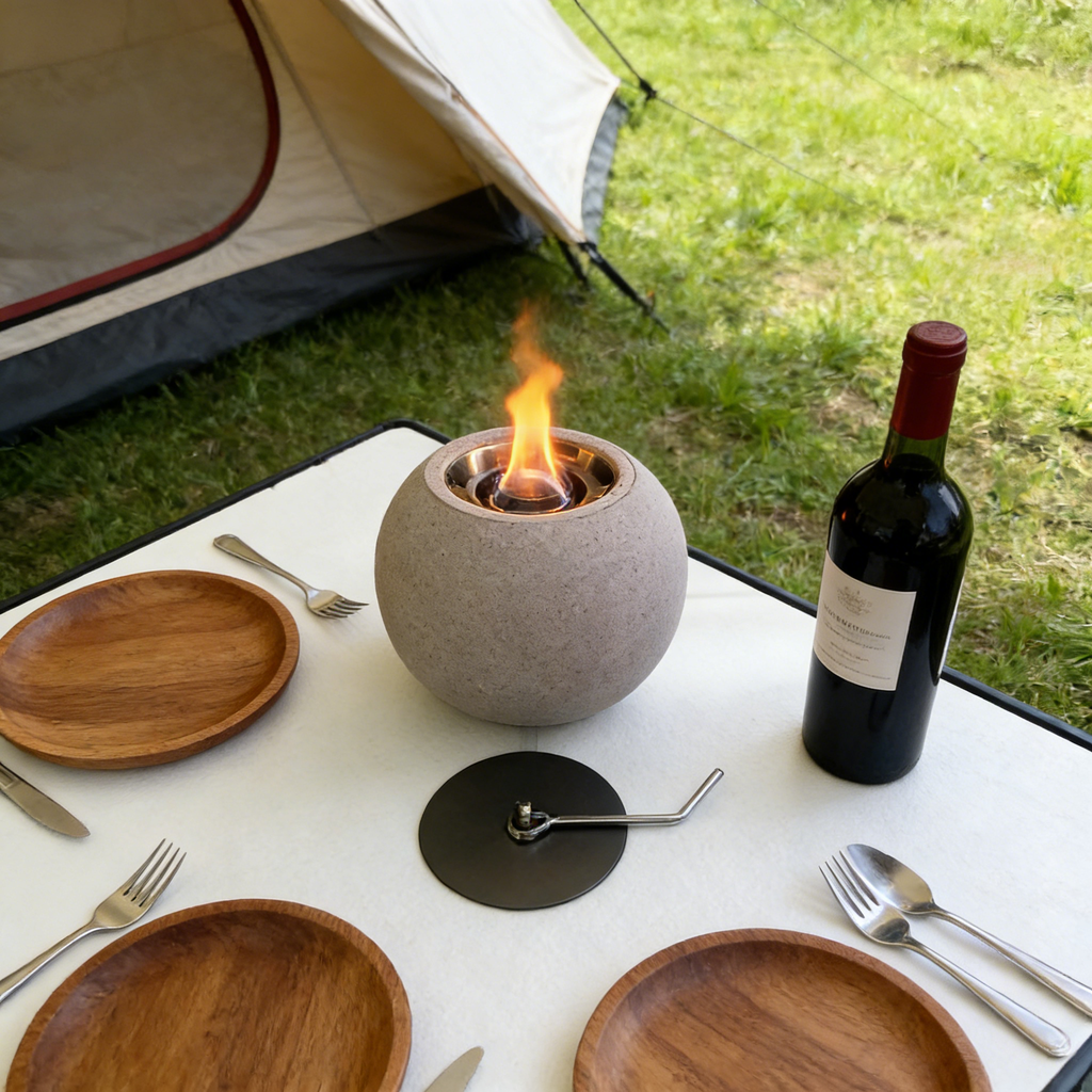 Compact Round Concrete Fire Bowl（no alcohol） – Cozy Tabletop Fire Pit with Safety Kit