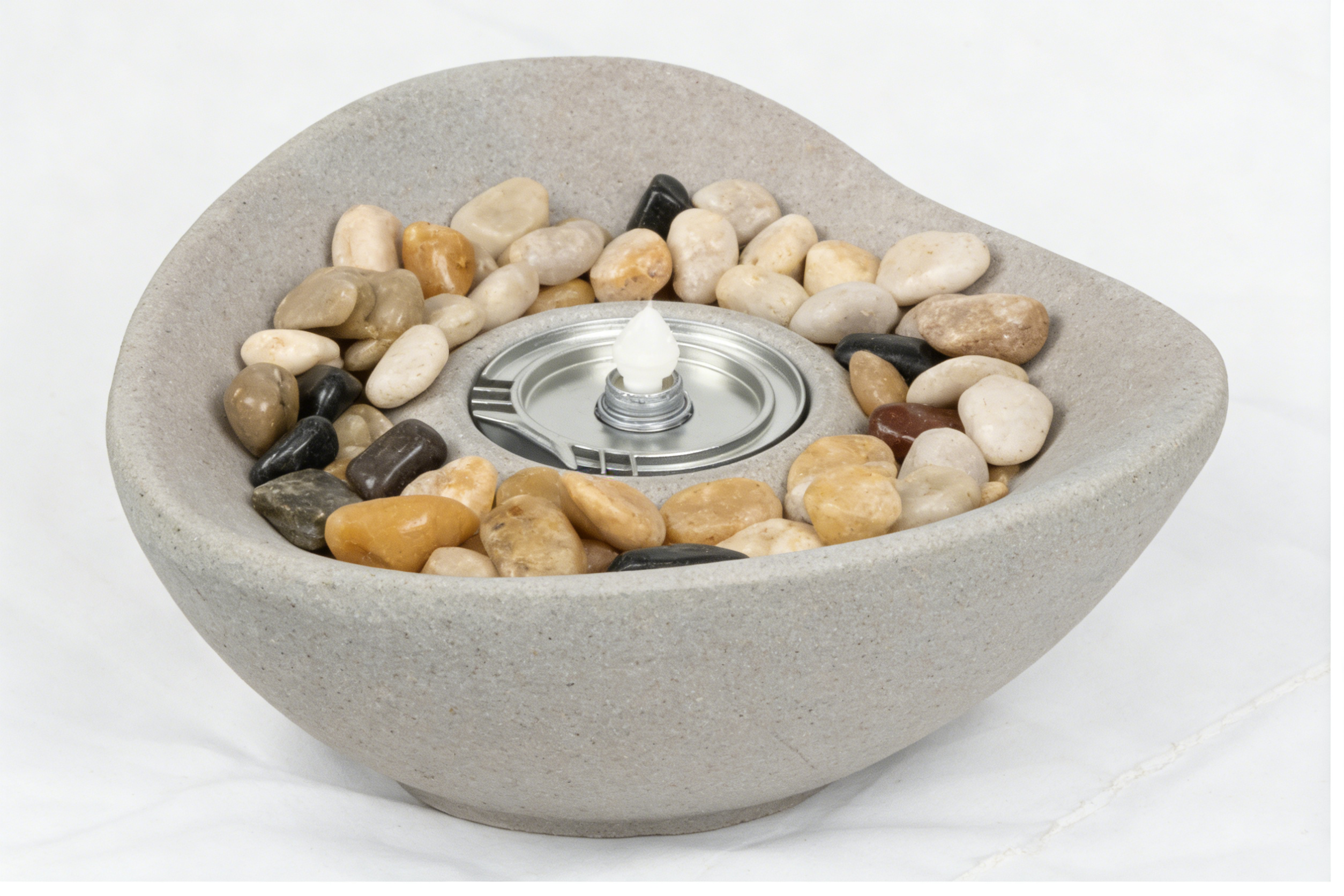 Heart Soars Tabletop Fire Bowl with Alcohol Burner（no alcohol）, Concrete Gray Magnesium Oxide, 28x26x14cm, Includes Burner Extinguisher River Stones Rain Cover