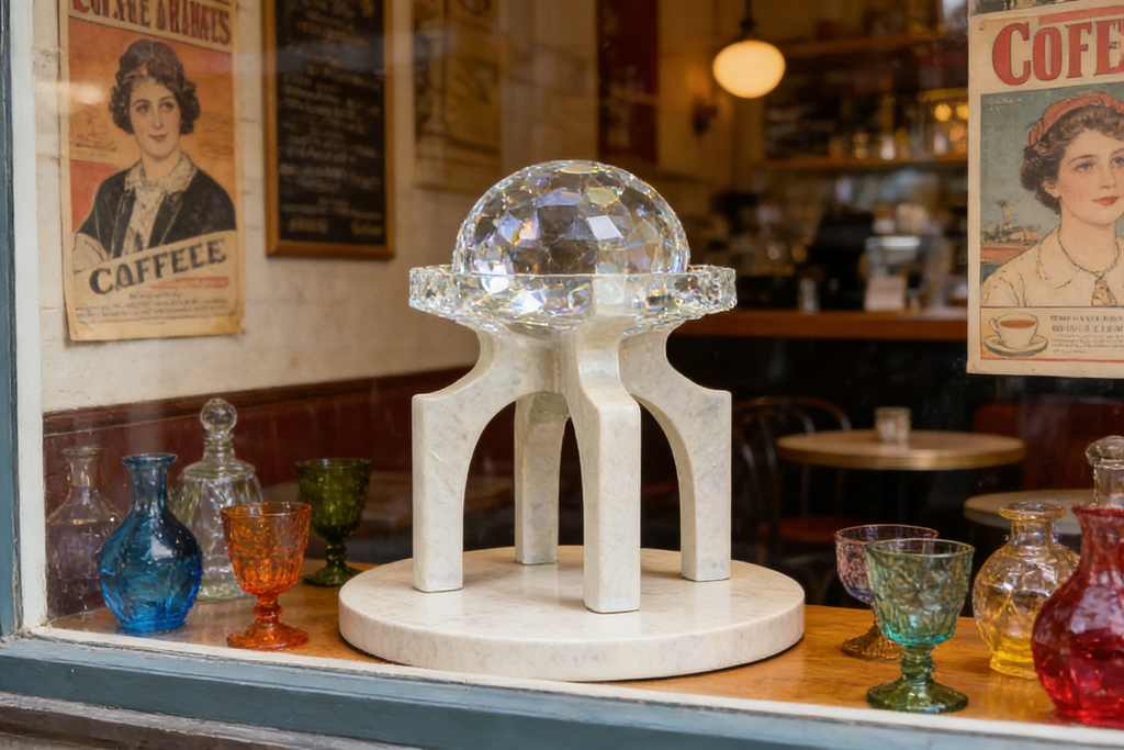 Heart Soars Crystal Ball Sculpture with Four-Legged Stand, Clear Acrylic Decorative Figurine, 4.3x4.3x10.2 Inches