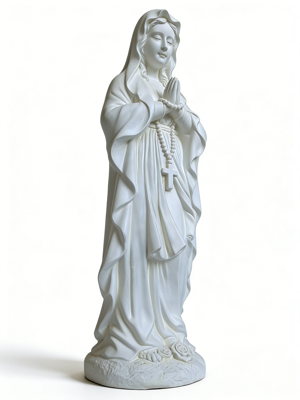Heart Soars Religious Virgin Mary Statue, White, Magnesium Oxide, 10.2x8.7x29.9 Inches, Praying Pose with Rosar