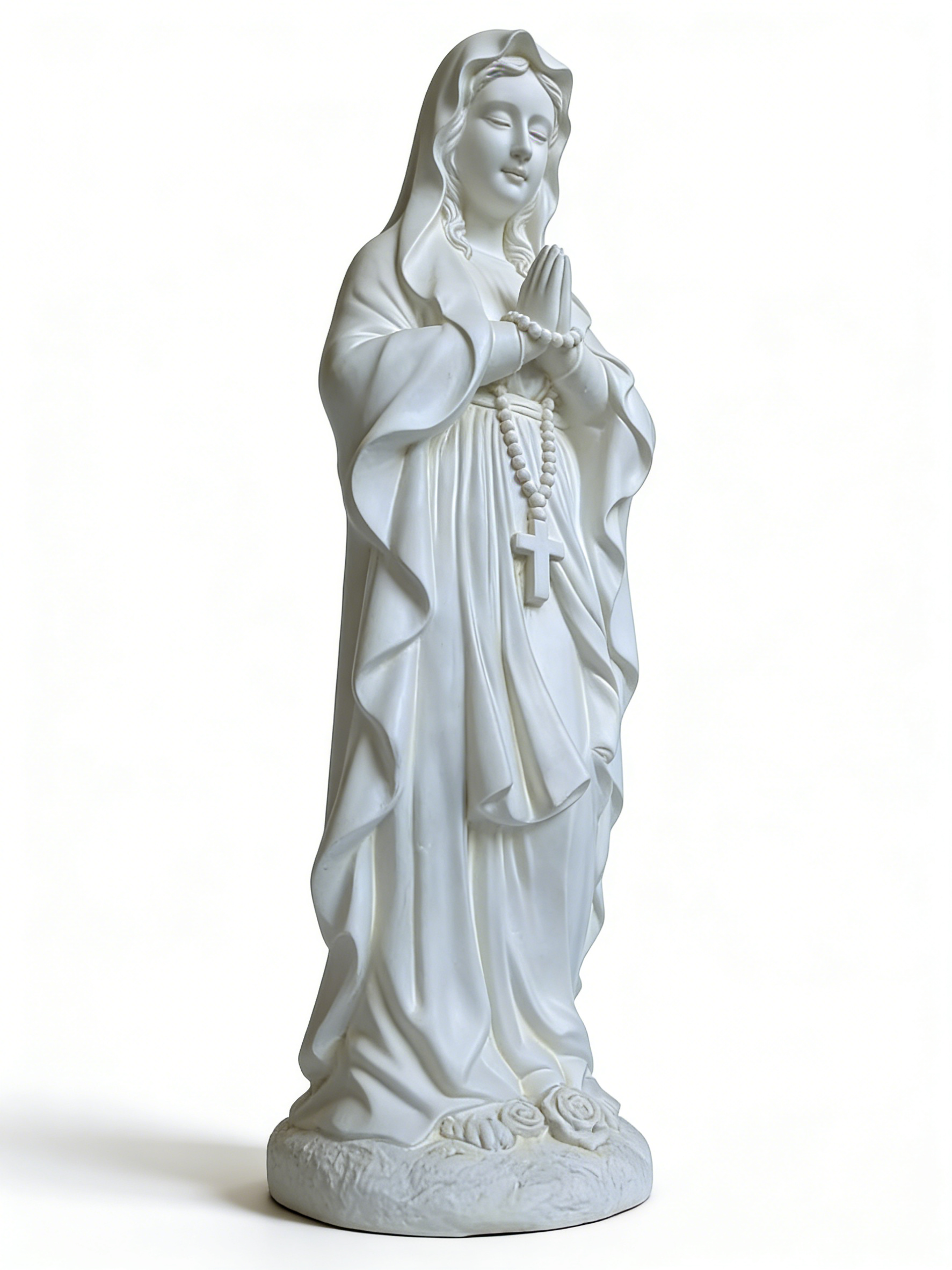 Heart Soars Religious Virgin Mary Statue, White, Magnesium Oxide, 10.2x8.7x29.9 Inches, Praying Pose with Rosar
