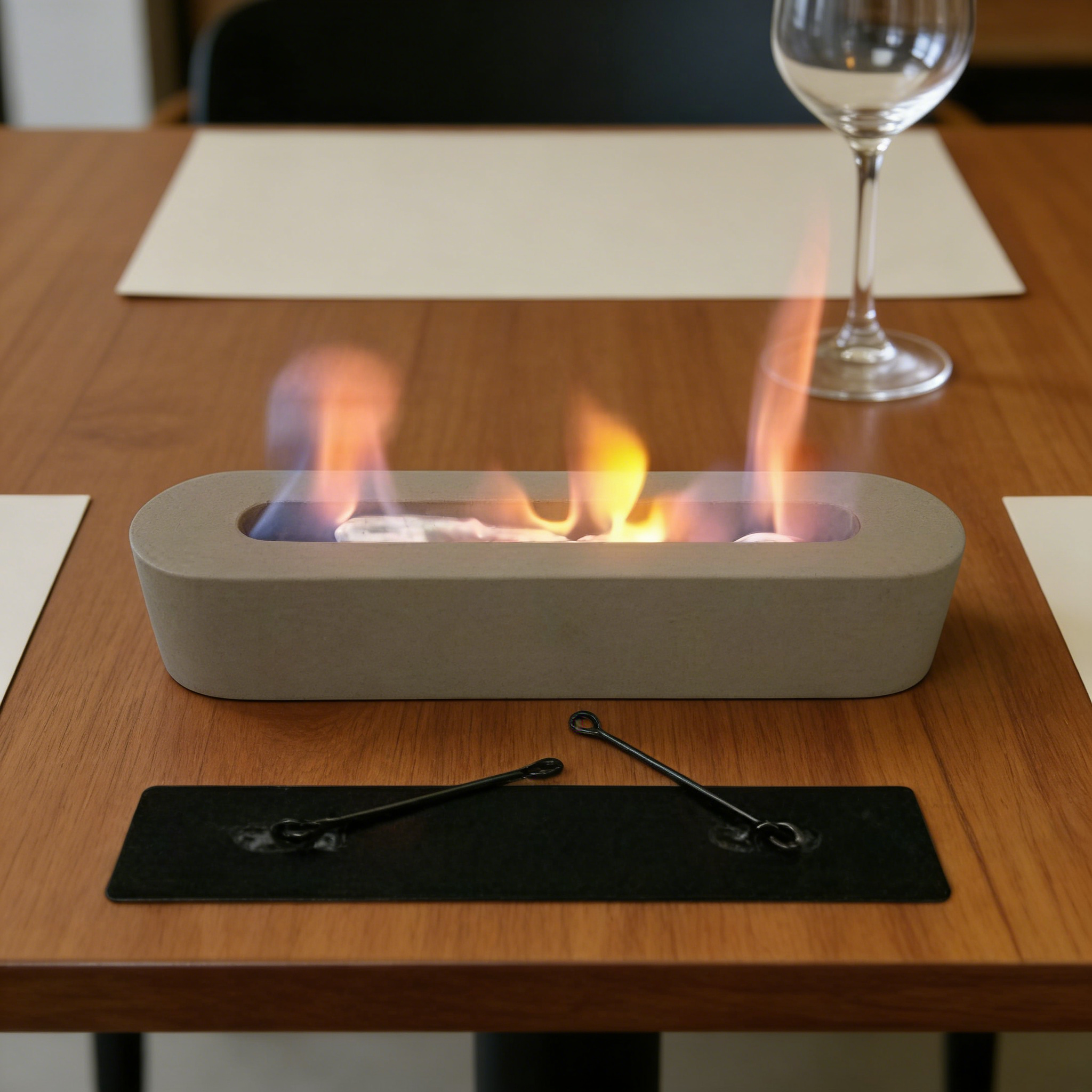 Modern Low-Profile Concrete Fire Bowl（no alcohol） – Portable Tabletop Fire Pit with Cotton Wick