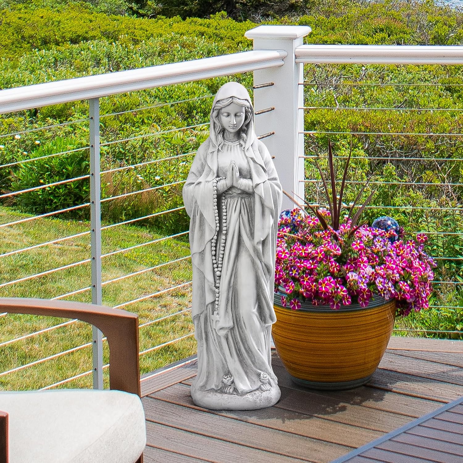 Virgin Mary Praying Statue 29.9 Inch Tall Outdoor Garden Religious Decorations Statue Clearance for Home Yard Patio Lawn Hallway Decor Sculpture Magnesium Oxide Stone