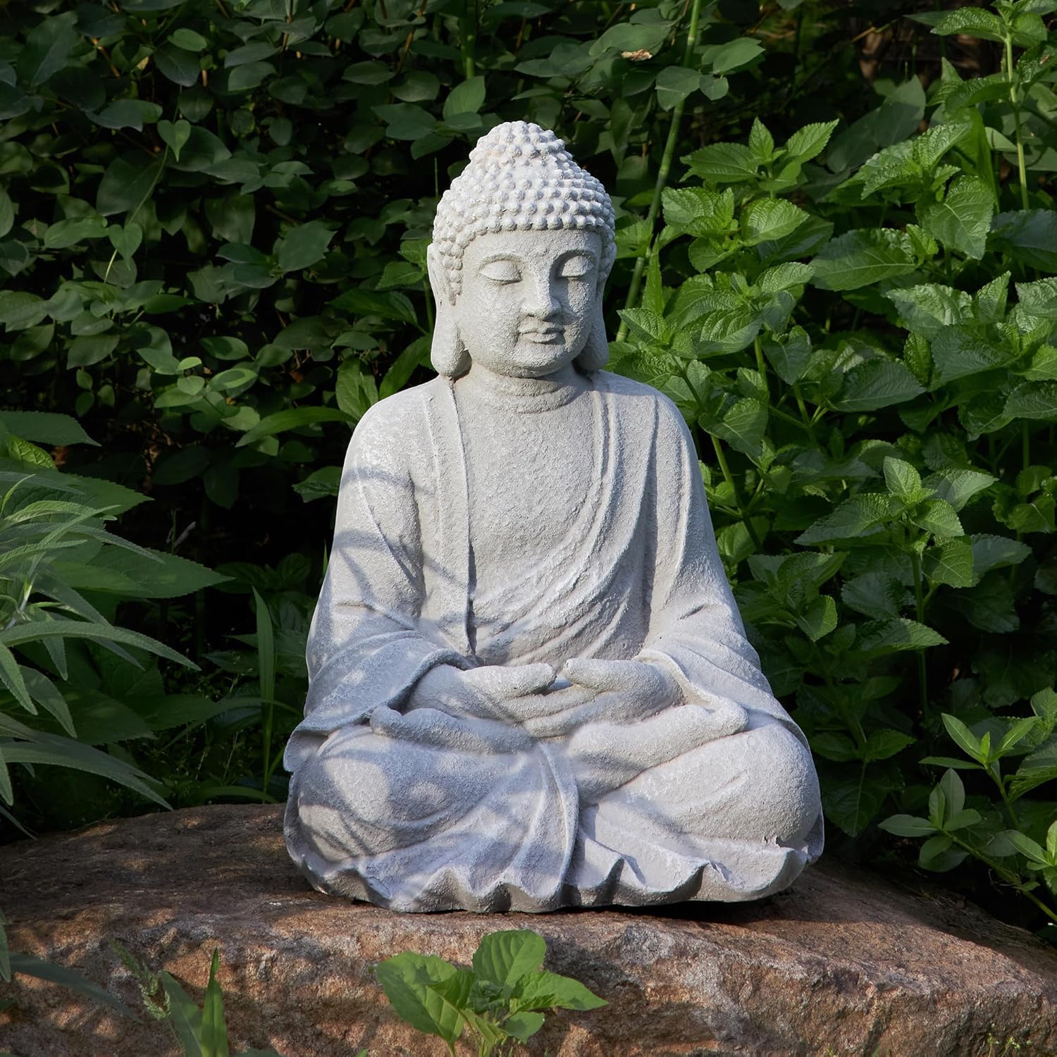 Zen Garden Asian Buddha Statue Outdoor Indoor Yard Decor 20” High Patio Deck Sculptures Magnesium Oxide Stone Grey Home Entryway Hallway
