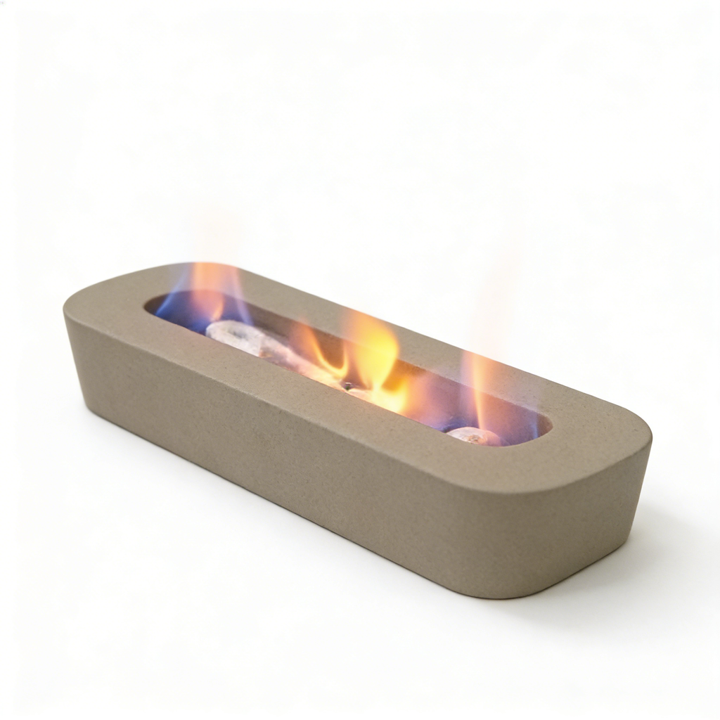 Modern Low-Profile Concrete Fire Bowl（no alcohol） – Portable Tabletop Fire Pit with Cotton Wick