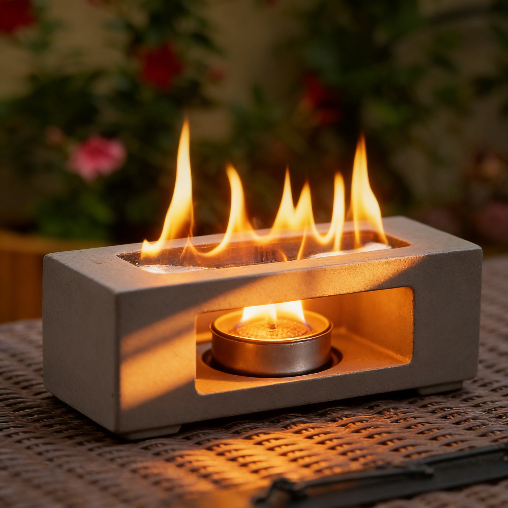 Modern Rectangular Concrete Fire Bowl （no alcohol）– Portable Tabletop Fire Pit with Full Accessory Set