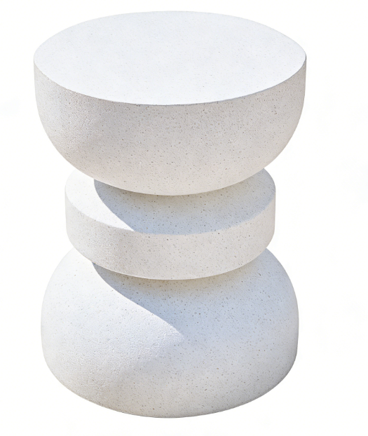 Heart Soars MGO Side Table, Modern Stacked Design, White Speckled Finish, Outdoor Patio Accent Table