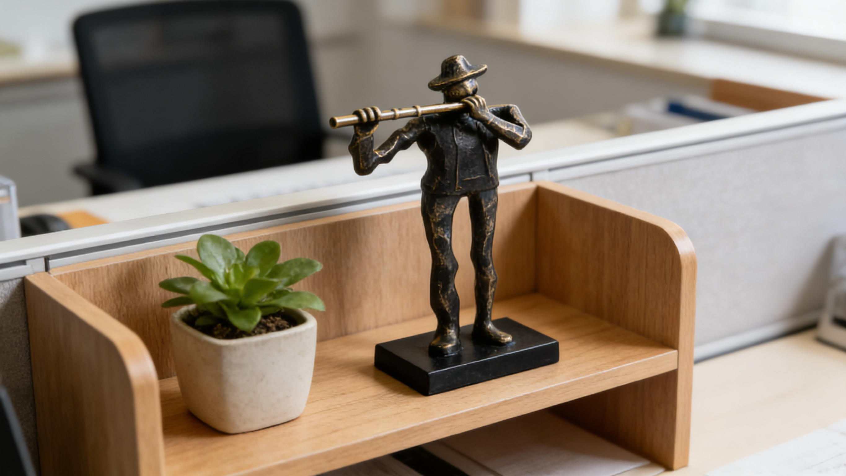 Heart Soars Musician Playing Flute Sculpture Figurine, Bronze and Blue Finish, 9.5x7x31 CM Decorative Art Piece