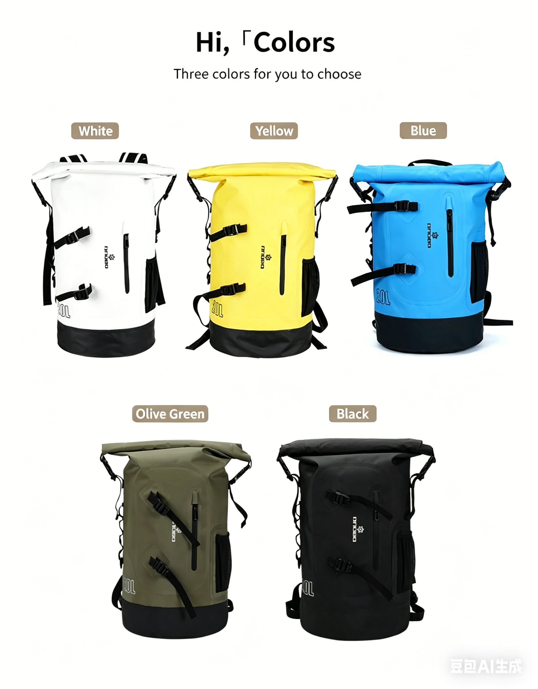 Waterproof 20L Backpack for Men and Women, Large Capacity Roll-Top Travel Sports Bag for Outdoor Activities Such As Surfing, Rafting and Water Sports