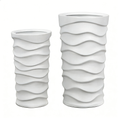 Heart Soars Modern White Wave Textured Tall Planter Set, Magnesium Oxide Material, 2 Piece Indoor Outdoor Flower Pot, Large 10x10x18 Inch and 12x12x20 Inch