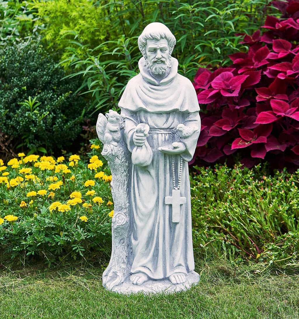 St Francis Garden Statues 31 Inch Saint Francis of Assisi Catholic Christian Yard Decor Lawn Garden Patio Outdoor Sculptures Magnesium Oxide Stone Grey Garden Art Decorations