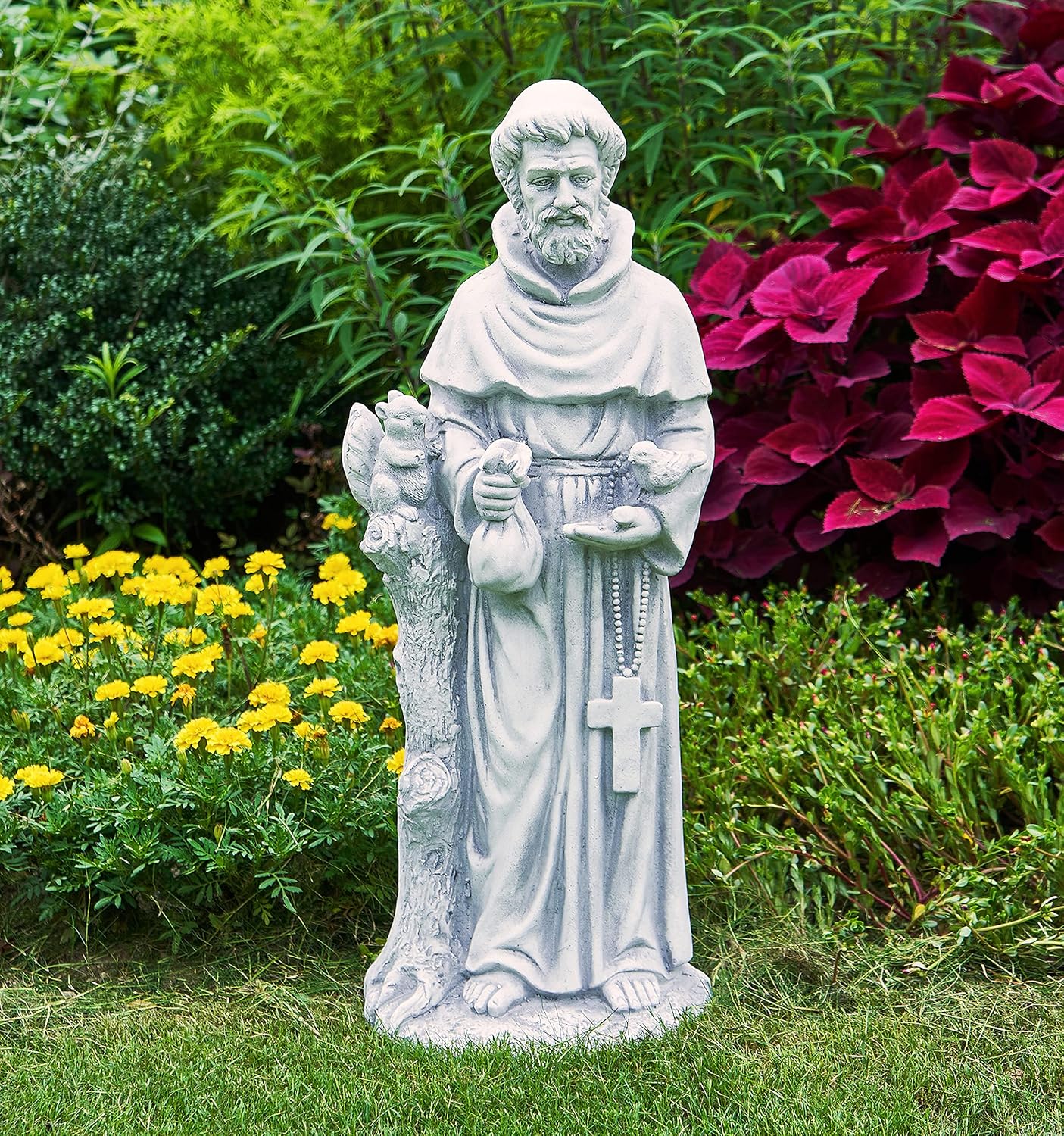 St Francis Garden Statues 31 Inch Saint Francis of Assisi Catholic Christian Yard Decor Lawn Garden Patio Outdoor Sculptures Magnesium Oxide Stone Grey Garden Art Decorations