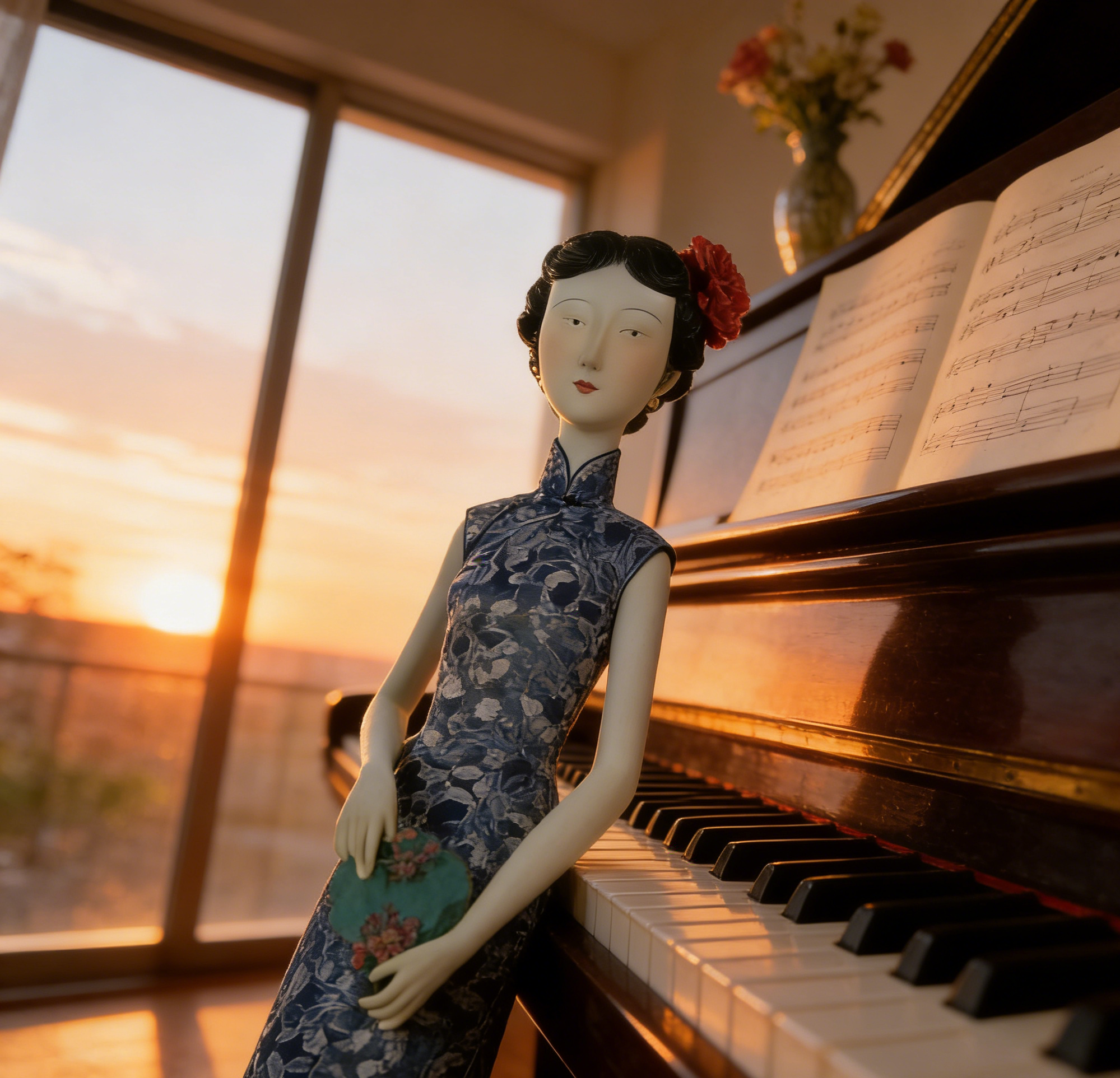 Cheongsam Lady with Fan Figurine | 11×10.5×51 CM | Chinese Style Home Decor ✨