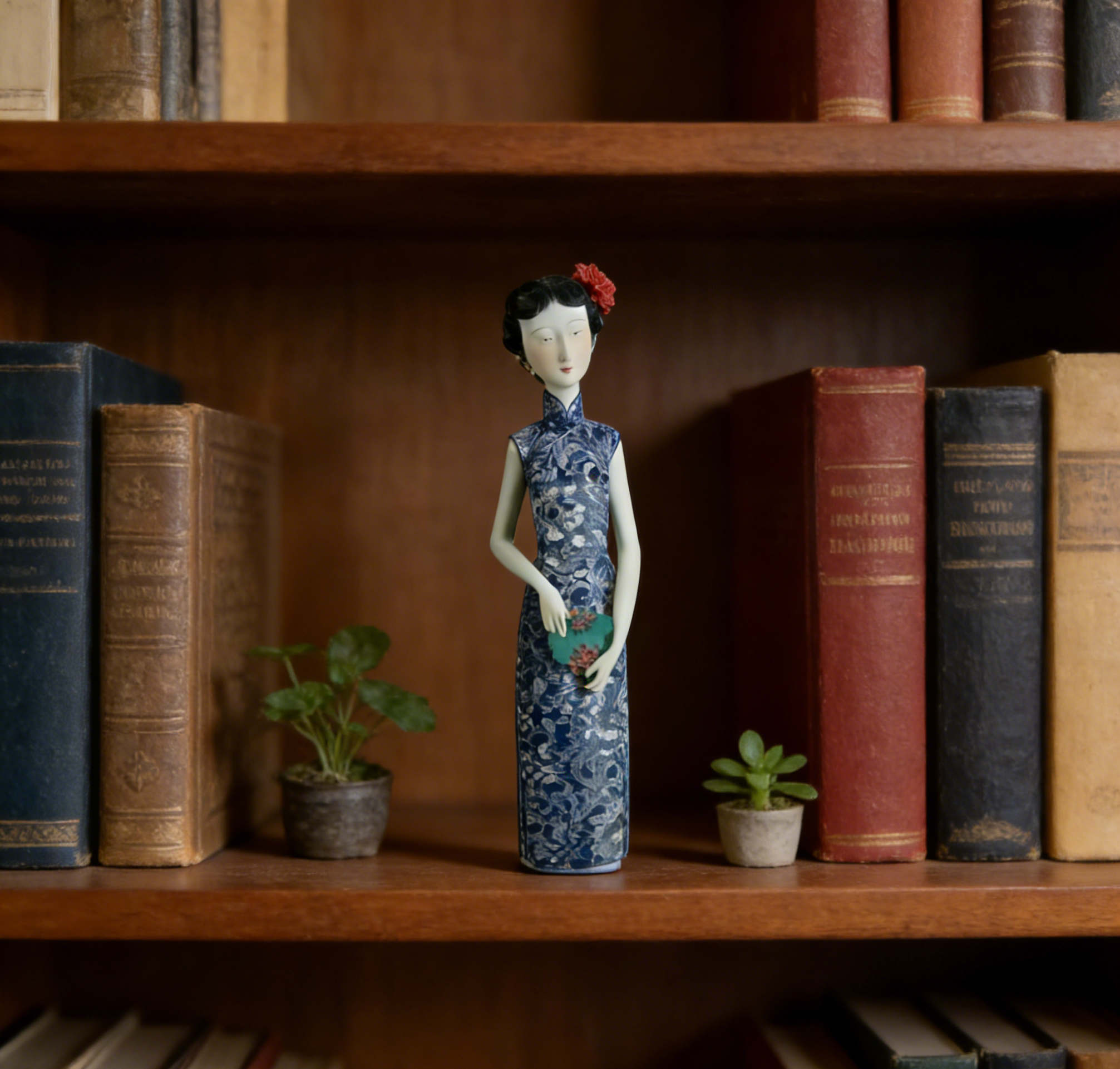 Cheongsam Lady with Fan Figurine | 11×10.5×51 CM | Chinese Style Home Decor ✨