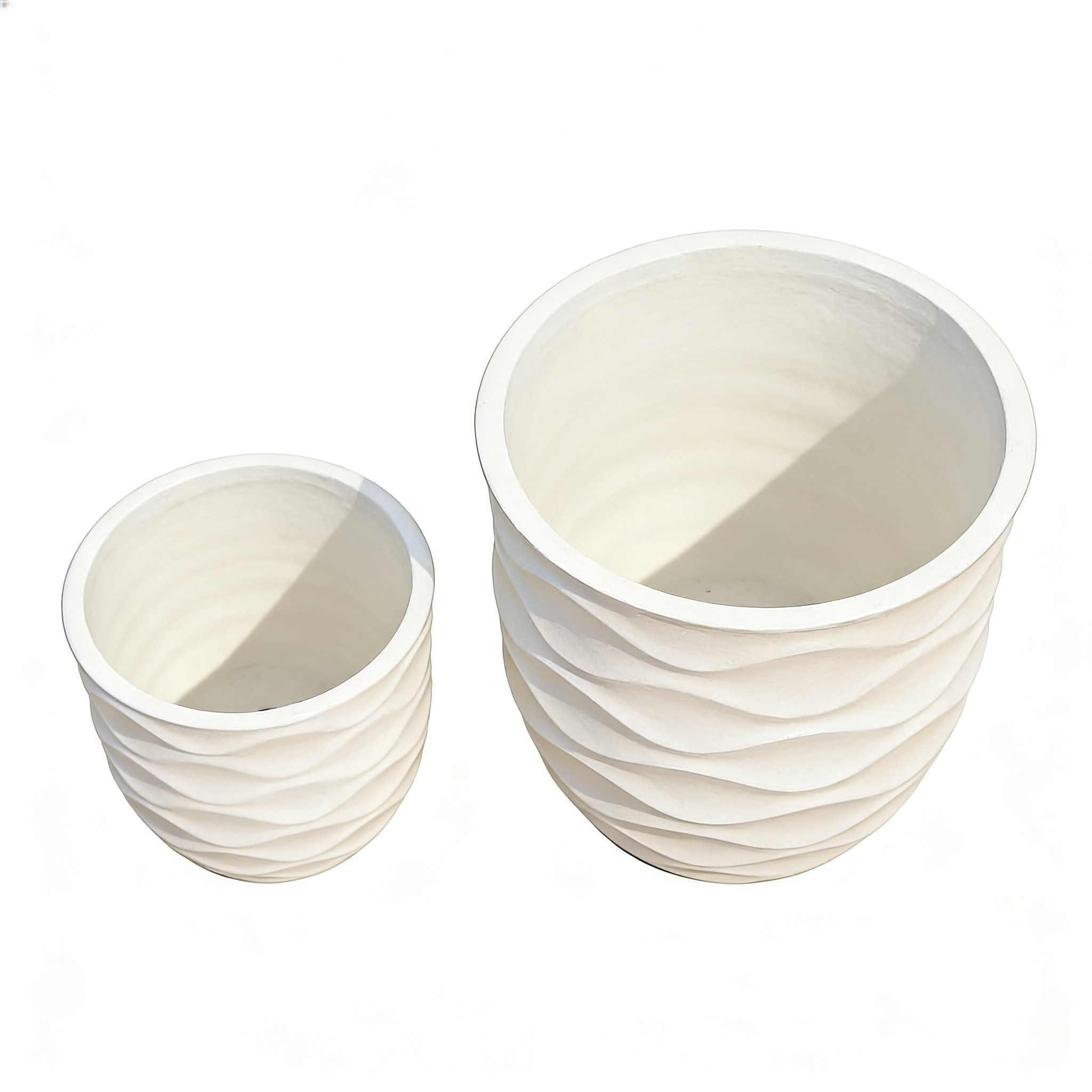 Heart Soars Wave Pattern Planter Pot Set, White, Magnesium Oxide Material, 2 Piece Set, 13.4 and 17.3 Inch